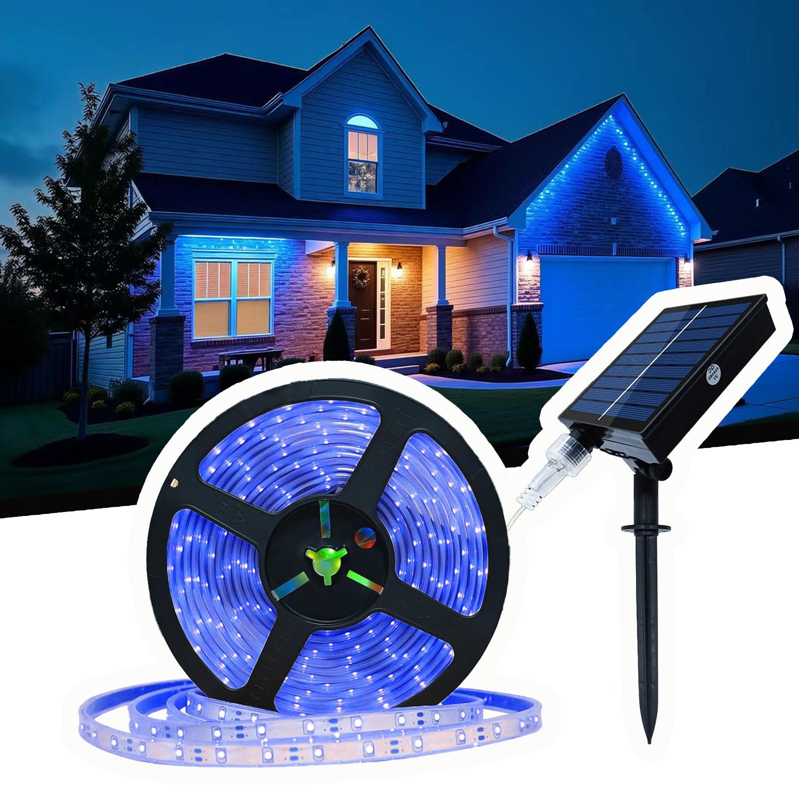 Uniontang UT Solar LED Band Lights Outdoor  16.4ft 280LEDs  Solar Powered Blue Light LED Band with 8 Lighting Modes IP67 Waterproof 2835 SMD Rope Lights for Garden Trees Christmas Party Decor