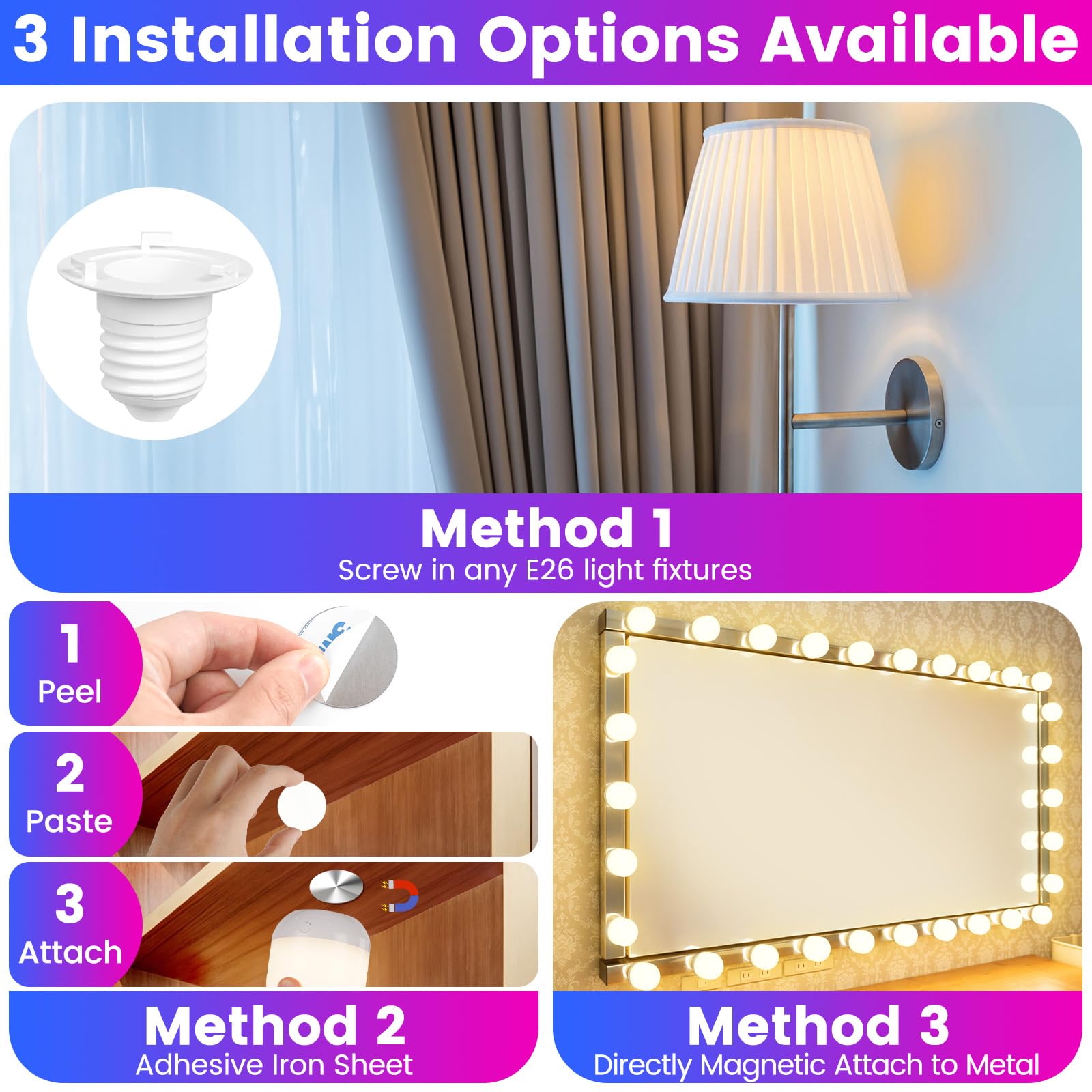 Yochoice Rechargeable Light Bulbs For Lamp With 15 Colors Selectable & 3 Timer, Dimmable Battery Light Bulb With Remote Control,