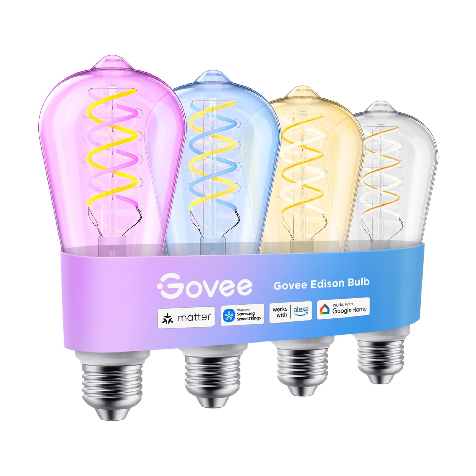 Govee Edison Bulbs  Smart Vintage Light Bulbs  RGB Color Changing and Tunable White  Compatible with Matter  Alexa & Google Assistant  LED Filament Bulb  ST19(58)  E26 Base for Home Decor  4 Pack