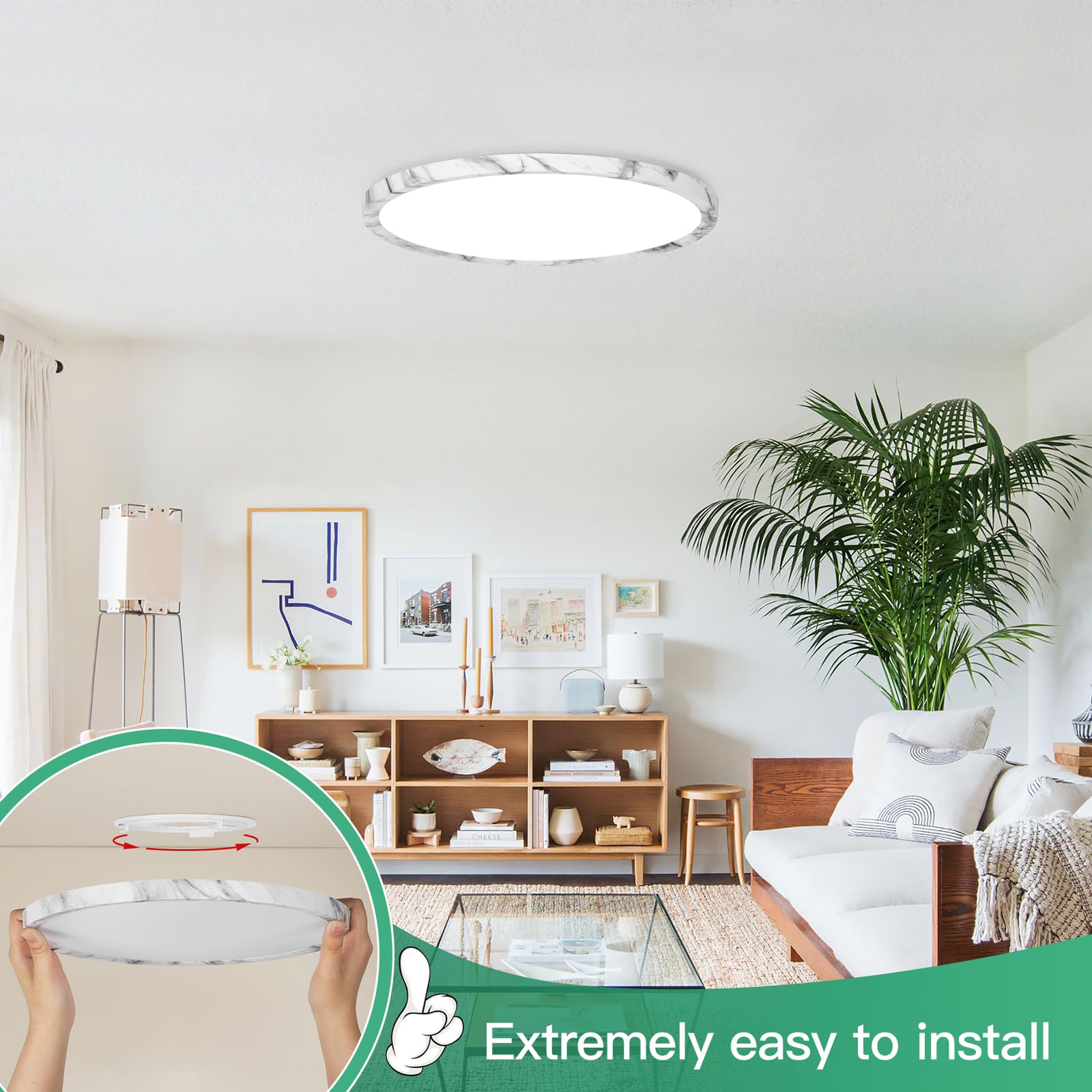 Brightever 12 Inch LED Flush Mount Ceiling Light, Dimmable 2700K-6500K, 24W, 3200LM, 2 Packs, Marble Finish