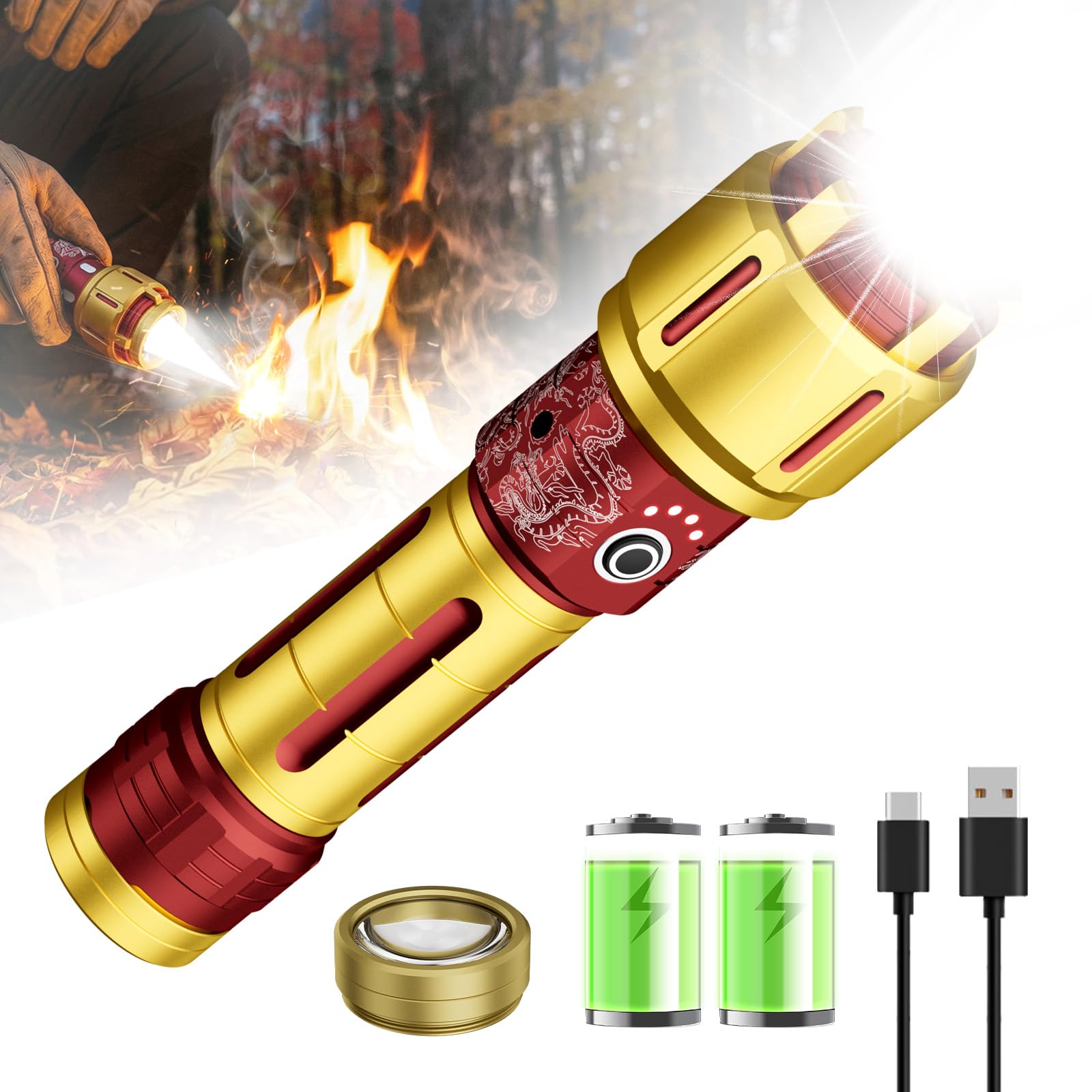 SKYFIRE 2503 LED Rechargeable Flashlights, 10000mAh Super Bright 3000 High Lumens Flashlight Zoomable Tactical Flash Light 10 Mo