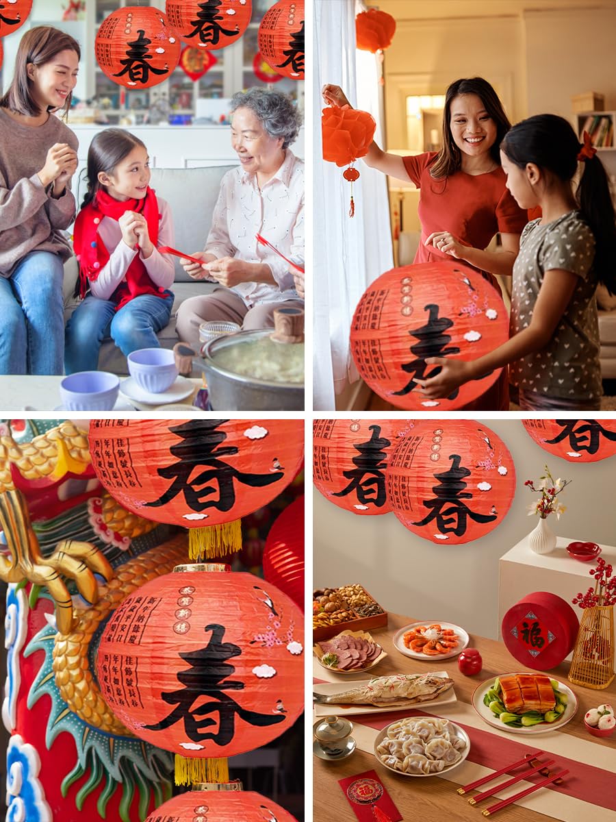 Mudra Crafts Lunar Chinese New Year Red Paper Lanterns Wedding Party Decorations - 12 In 10 Round Japanese Chinese Lanterns Deco