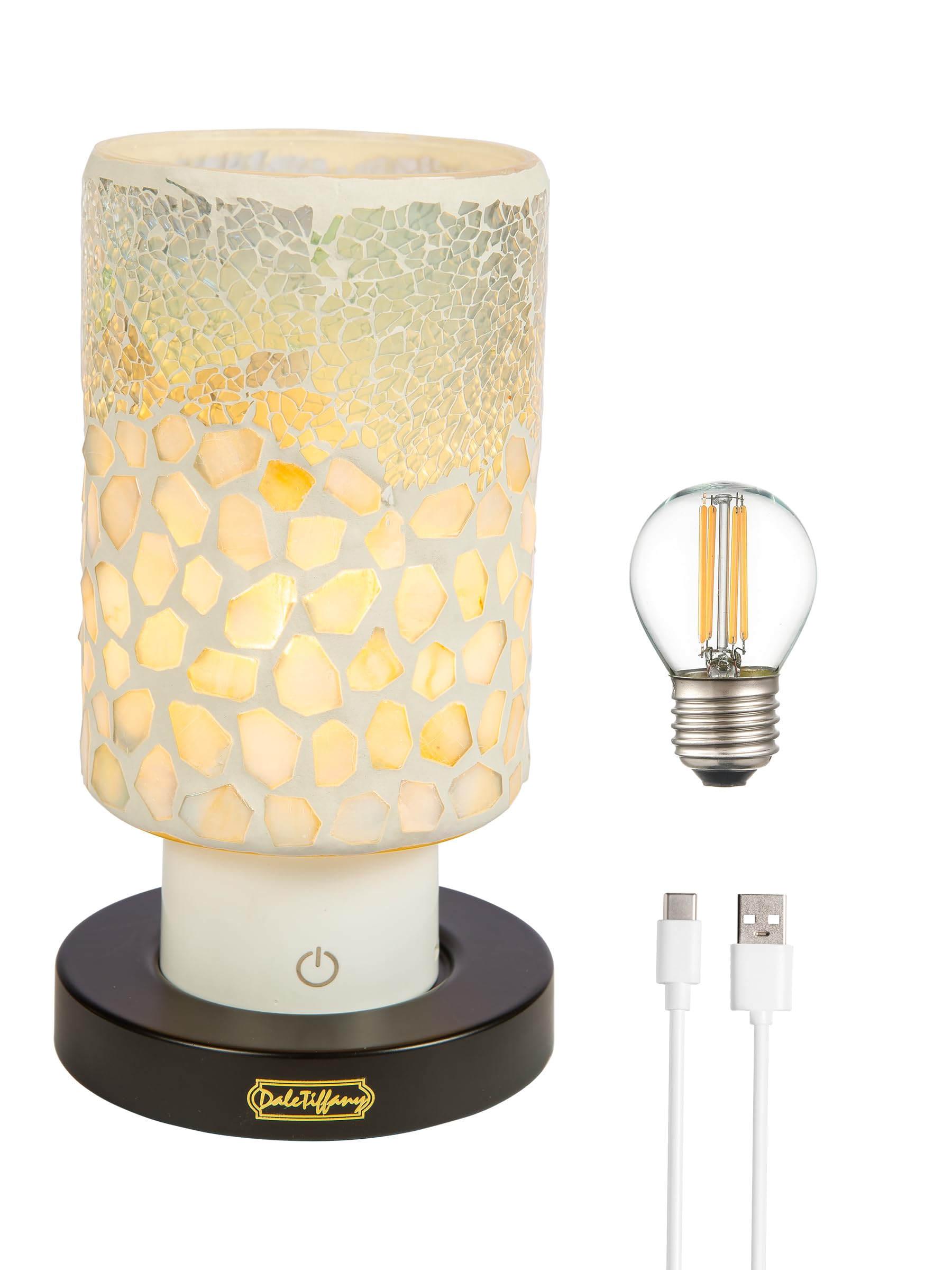 Dale Tiffany TAR24123 Alps White Uplight Mosaic Accent Lamp with Rechargeable Battery and 3-Level Brightness, Multicolor, 8.5-In