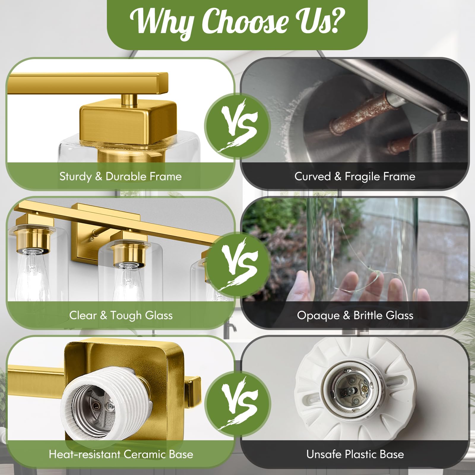 Beslowe 3-Light Bathroom Light Fixtures, Modern Gold Bathroom Vanity Light, Bathroom Lighting Fixtures Over Mirror, Matte Gold B