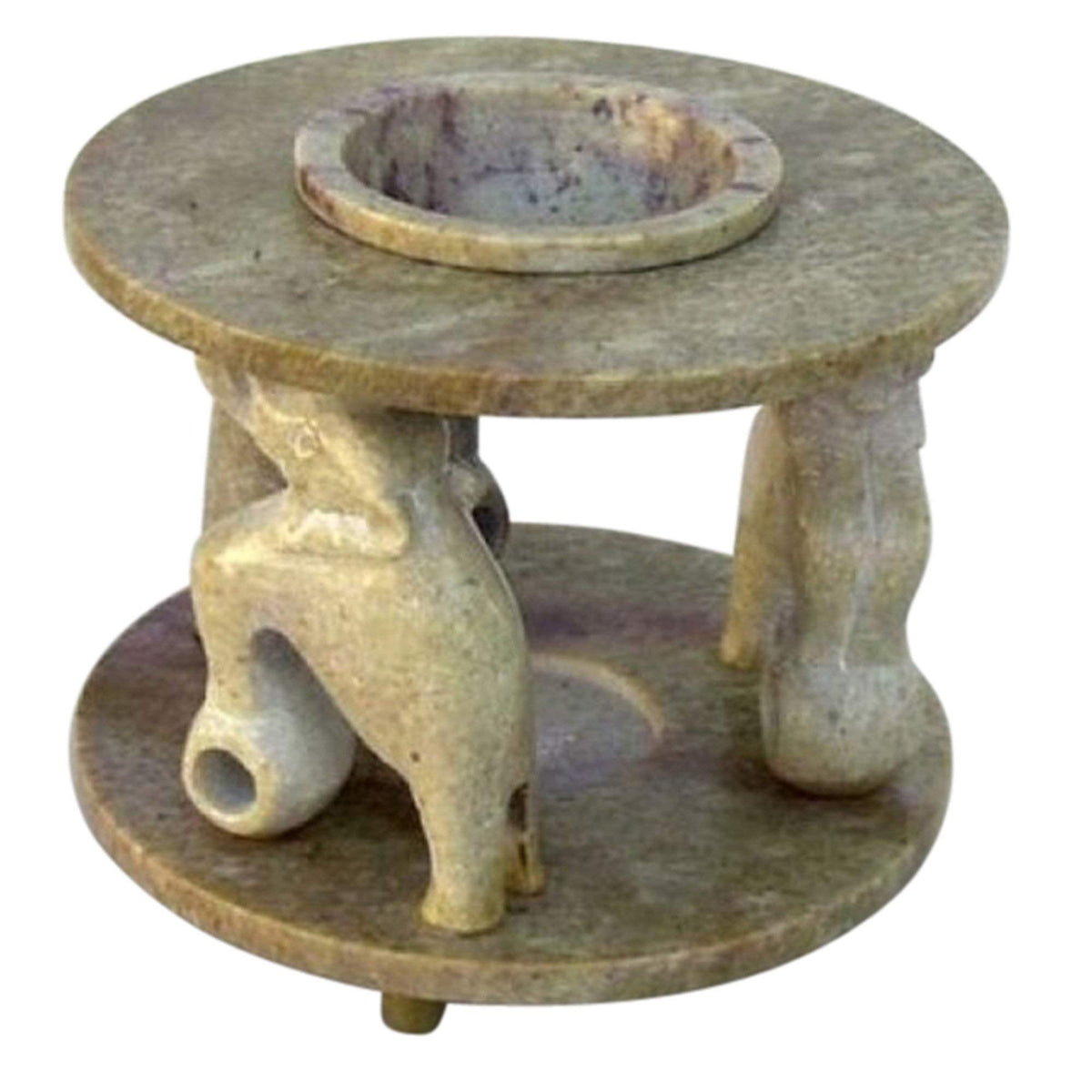 India Overseas Trading Corp Soapstone Oil Burner With 3 Circus Elephants, 5&quot; Artisan Decor