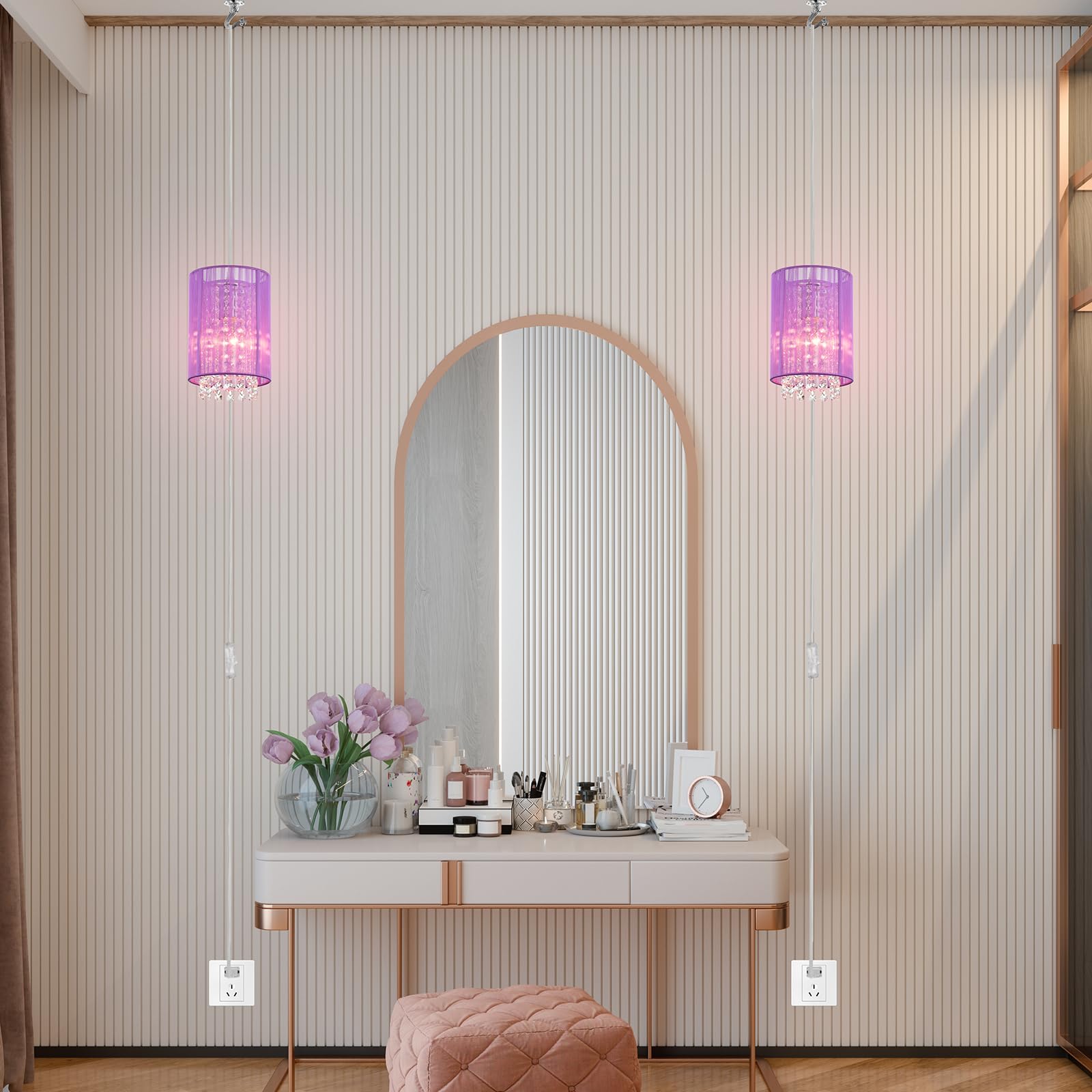 LaLuLa Purple Plug-in Hanging Lamp, Easy Install Crystal Pendant Light, 5.9in, Model 17168PU-P