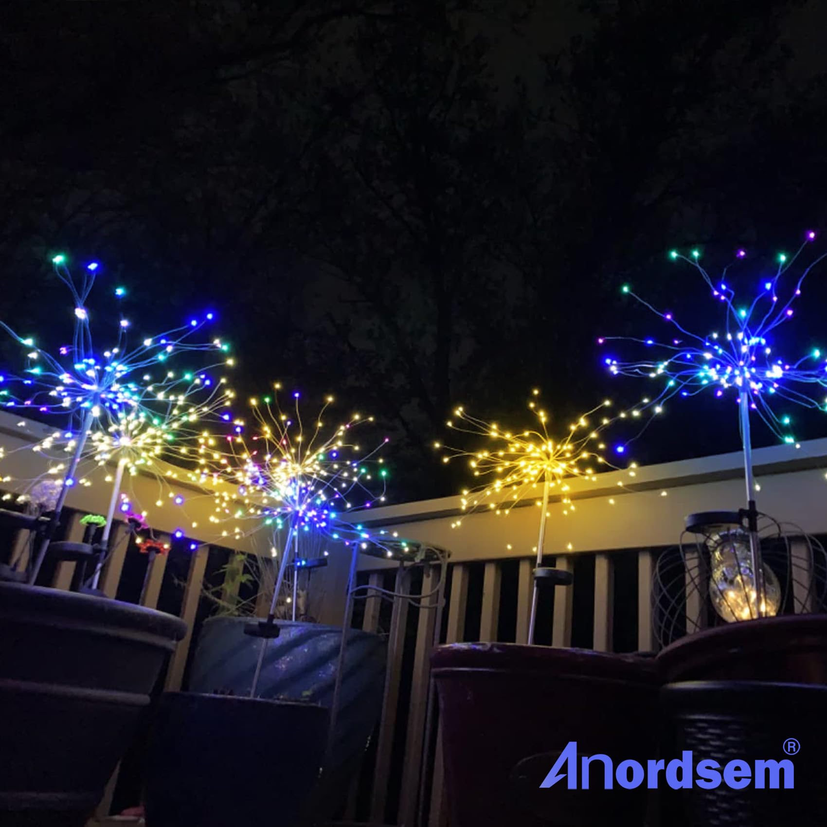 Anordsem Solar Lights Outdoor - Waterproof LED Sparkler Sticks, Warm White, 4 Pack, 120 LEDs, Model AWW-SFL120-4PK for Garden Decor
