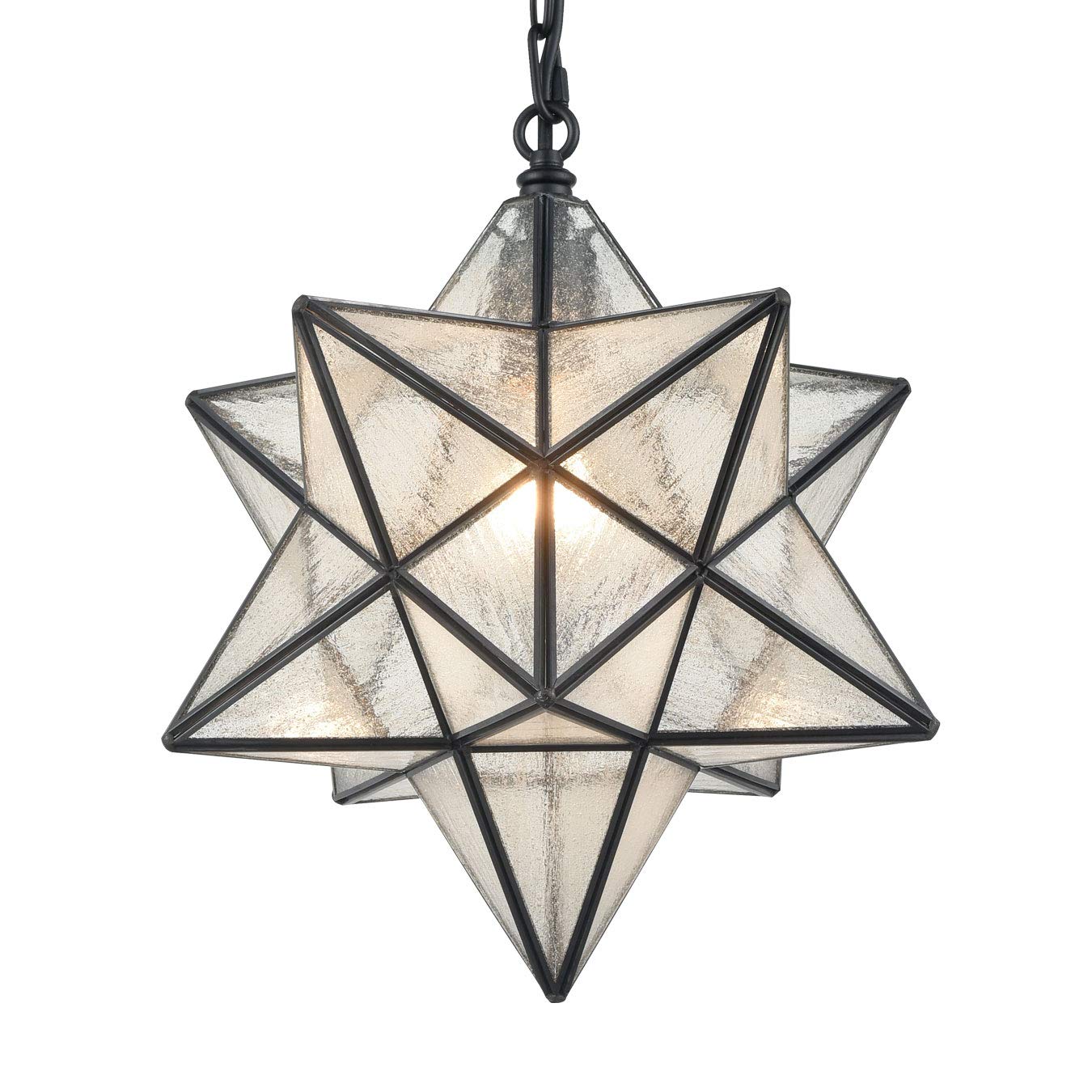 CLAXY 14in Moravian Star Pendant Light Seeded Glass Metal Hanging Chain TB5088DU-35QP