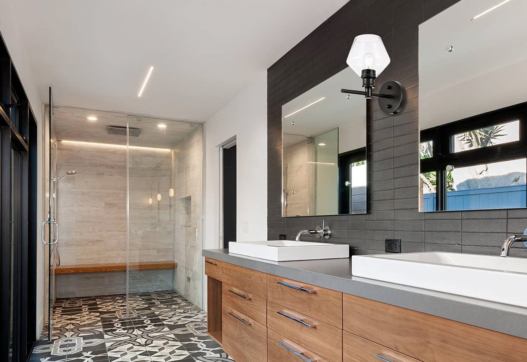 Living District Gene 1 Light Black And Clear Glass Wall Sconce