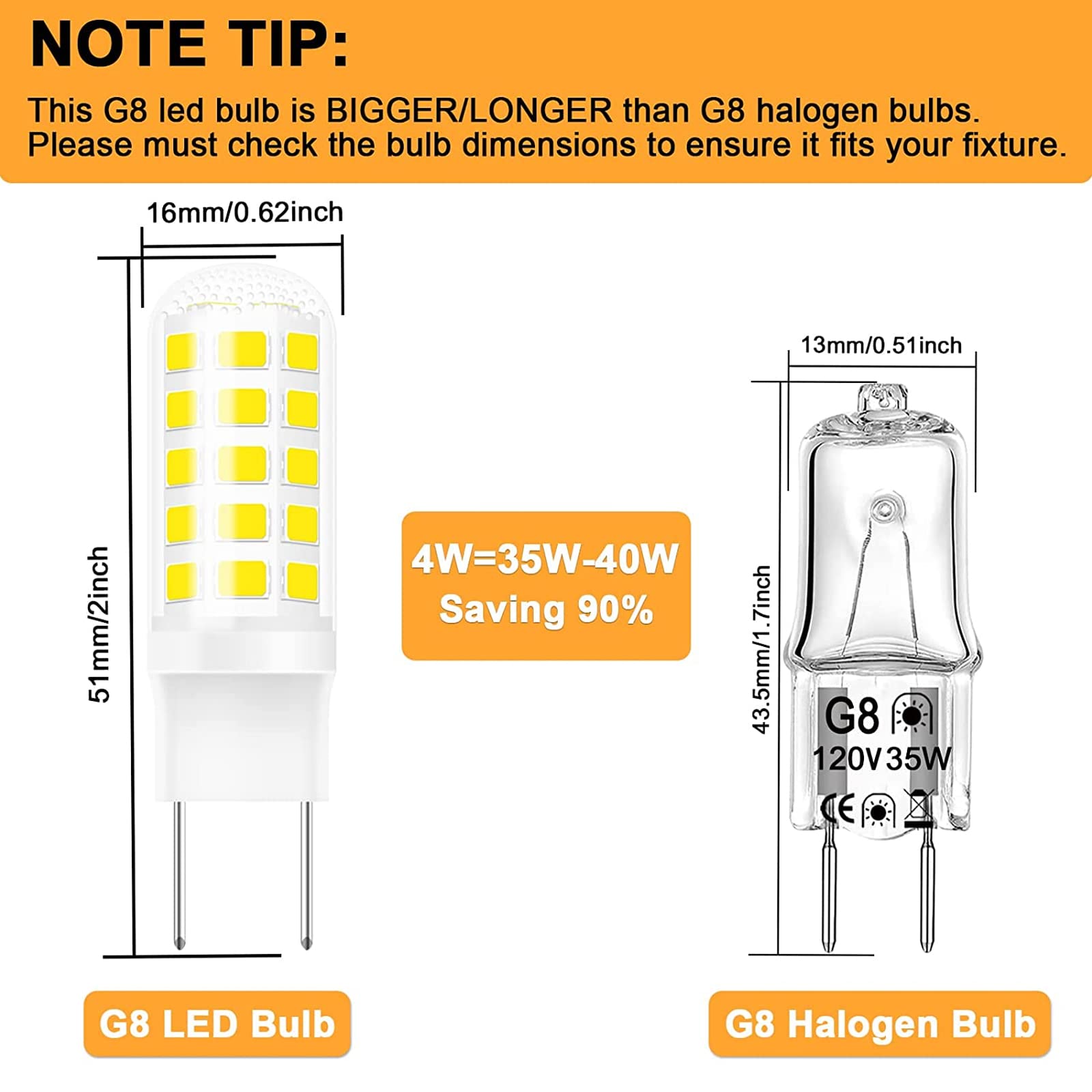 Gaormii G8 Dimmable LED Bulb, 4W (35W Halogen Equivalent), Natural White 4000K, Bi-Pin Base, 120V, 360LM