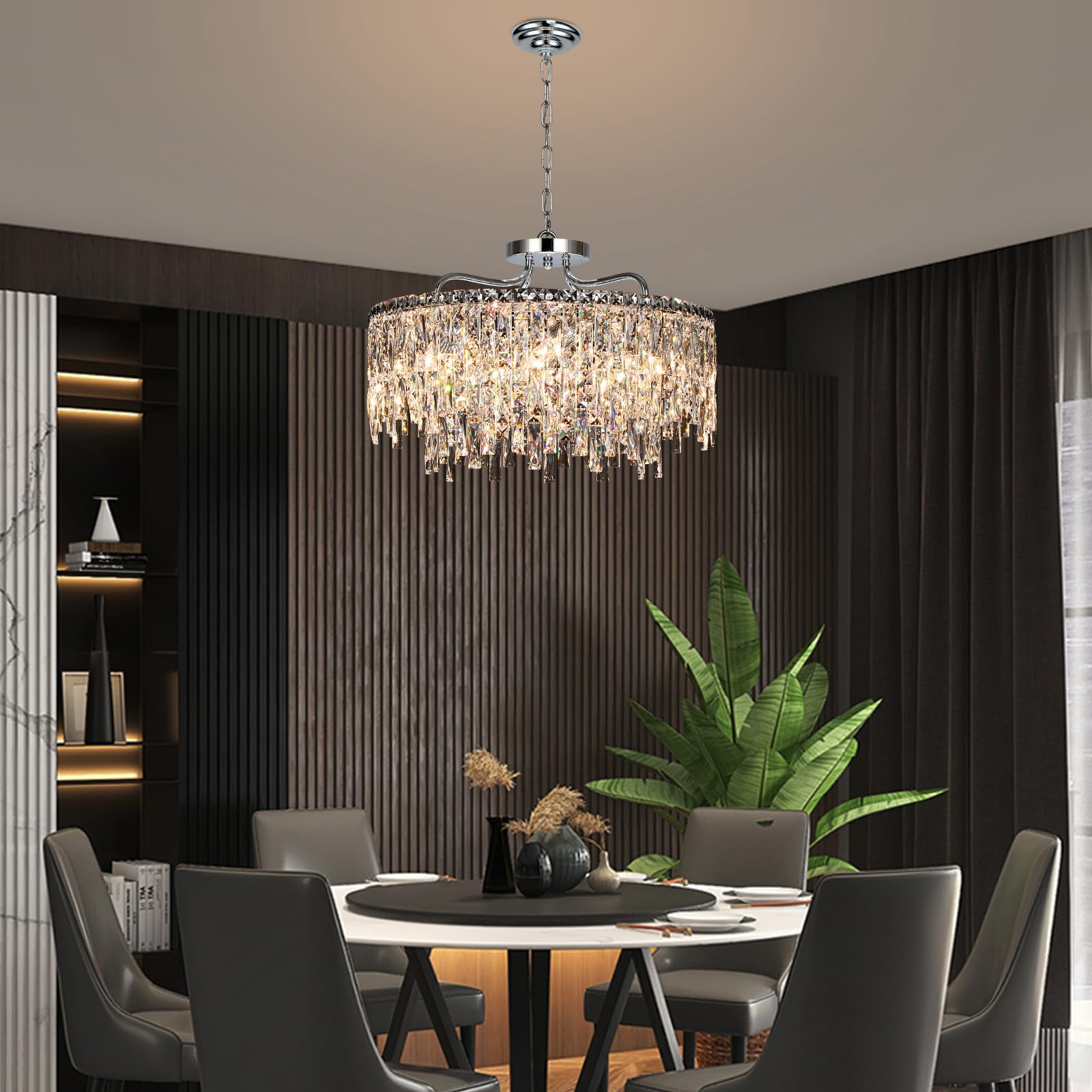 NISIDUN 24" Luxury Crystal Chandelier, 8-Light Chrome Pendant Lighting for Dining Room, Living Room, Bedroom, Model G60250312
