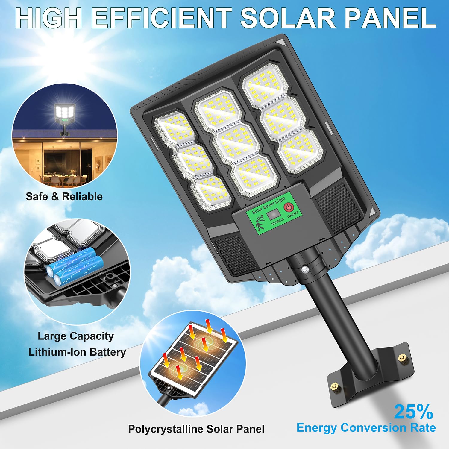 Solar Street Lights Outdoor,12000LM LED Solar Street Lights with Remote Control,Motion Sensor Light, Commercial Light for Outsid