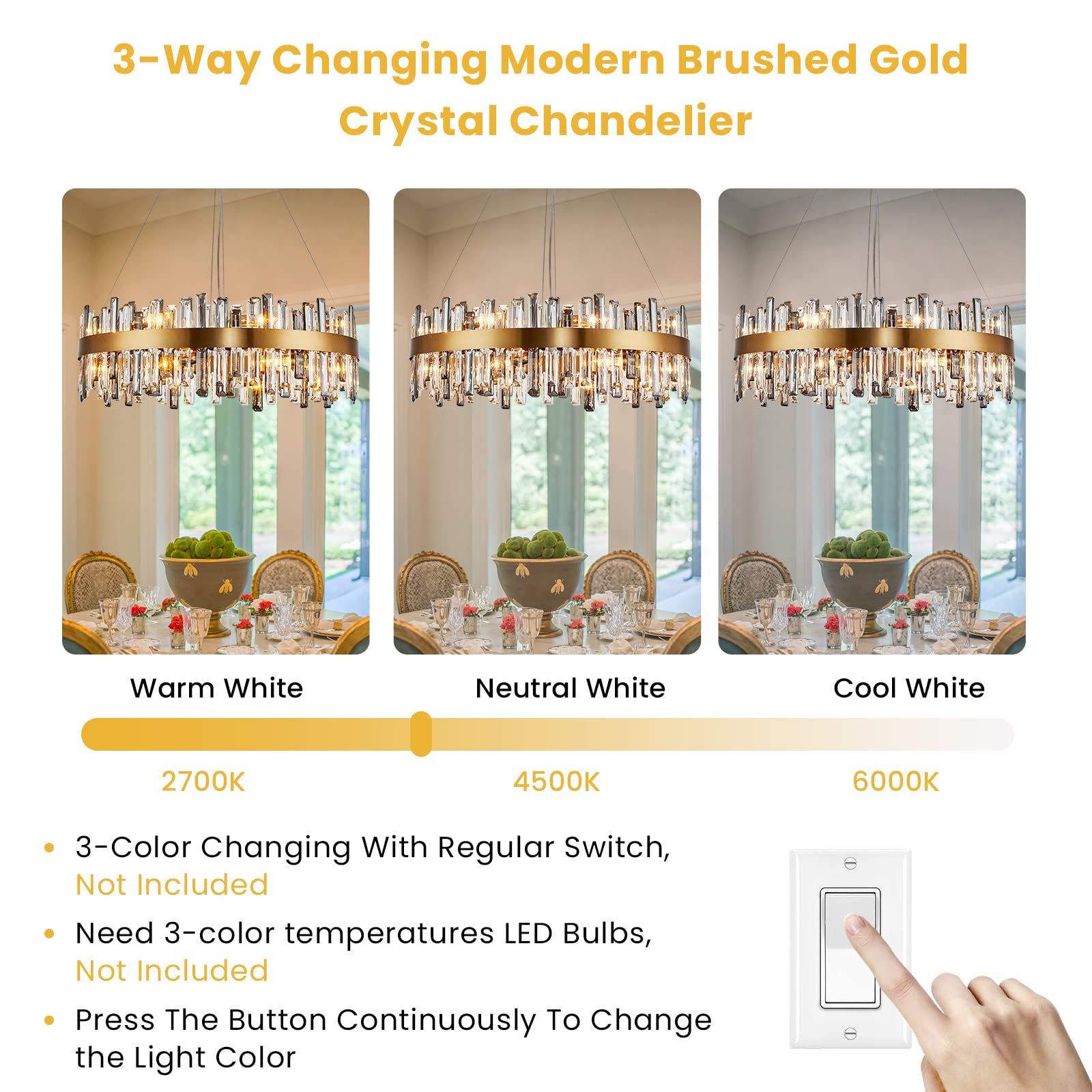 Siljoy Modern Crystal Chandelier, 16 Lights, Brass Gold, Round D31.5in , Clear & Grey Crystal, Model FSK0609