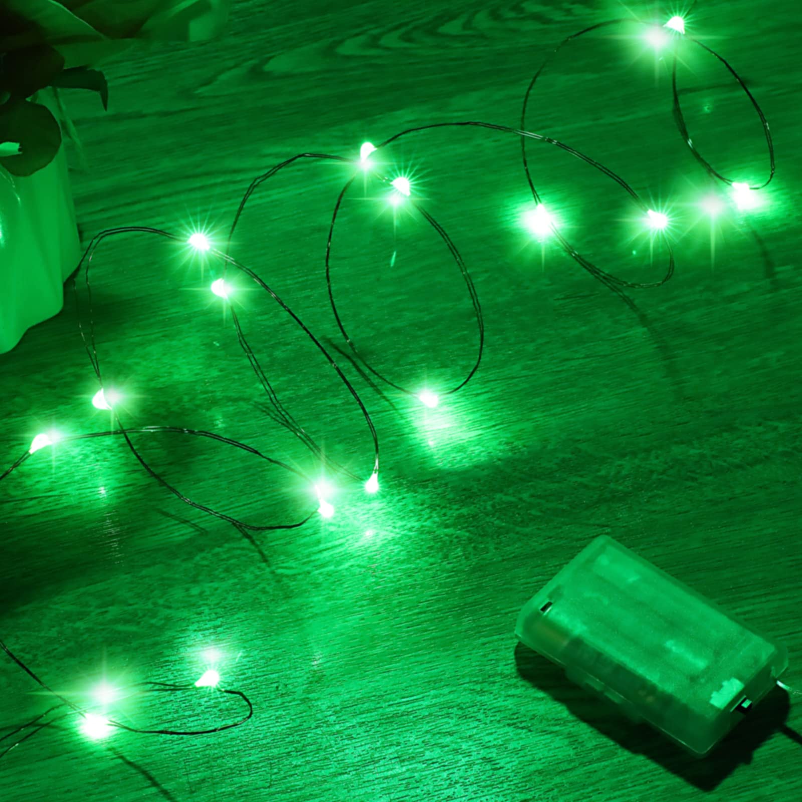 Ariceleo Mini St. Patrick's Day Fairy Lights Battery Operate, 2 Pack Copper Wire 3*AAA Battery Powered Led Starry Fairy String Lights for Bedroom, Christmas, Party, Wedding, Decoration(5m/16ft Green)