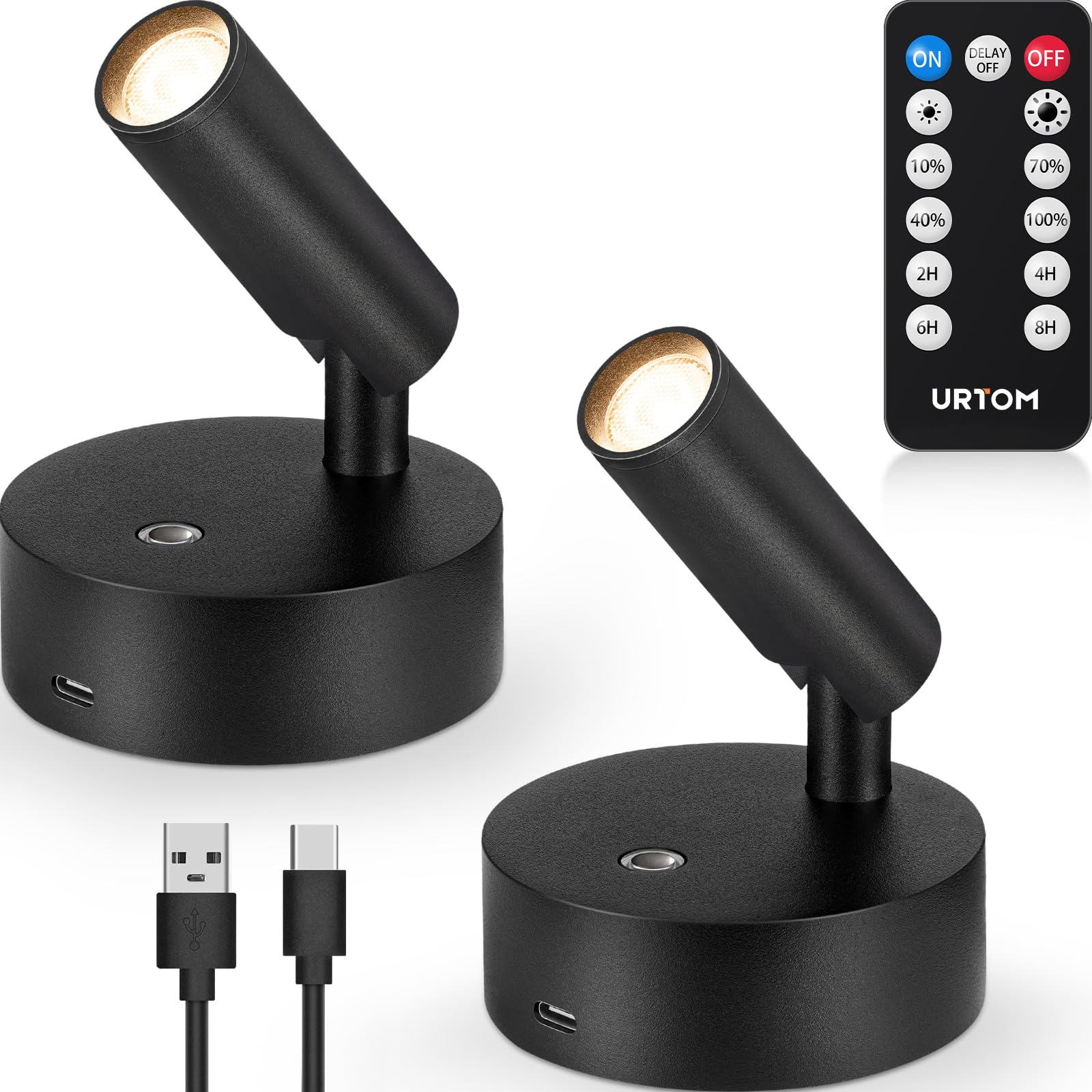 Urtom Led Wireless Spotlights Indoor With Remote Rechargeable Uplights Indoor With Timer Dimmable Cri 90+ Picture Light Battery