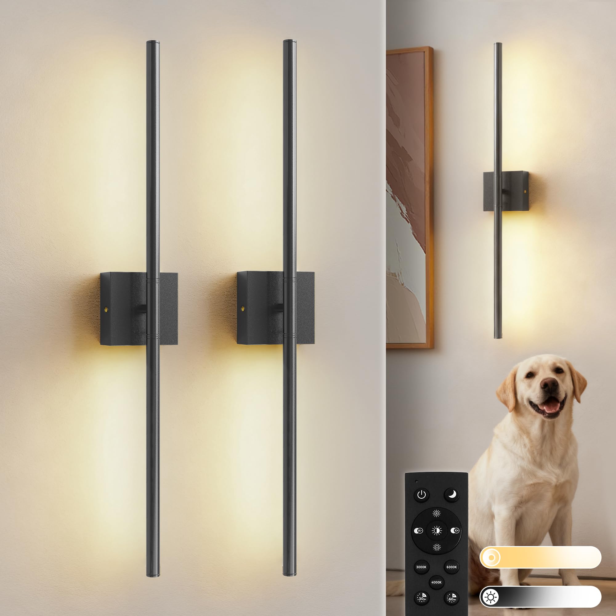 L Lohas Led Battery Operated Wall Sconces Set Of 2  Battery Wall Sconce 10000Mah  Black Rechargeable Sconces 3Cct  28.1 Inch Wireless Wall Lights  Sconce Wall Decor For Bedroom  Living Room