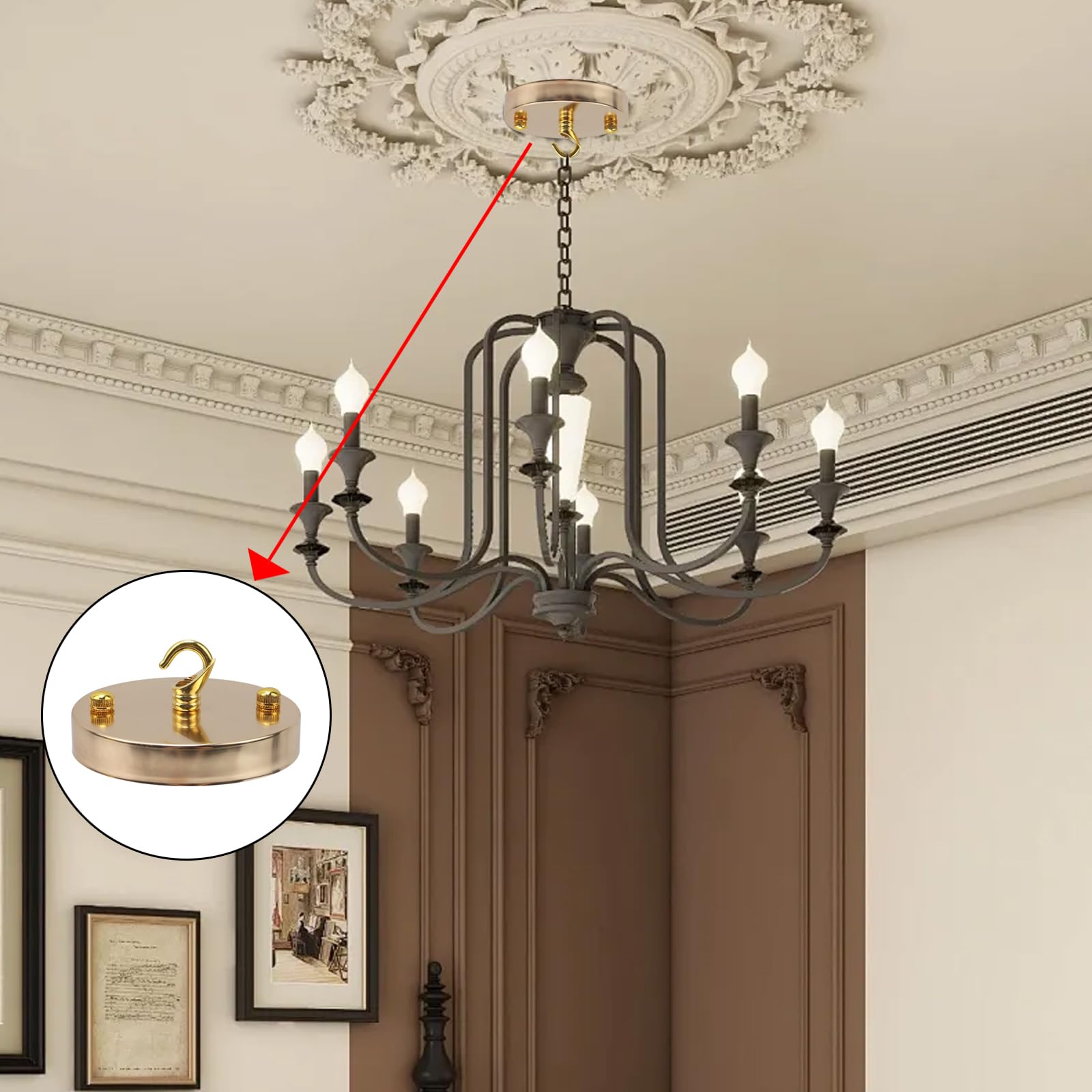 Quluxe 4 Inch Light Canopy Kit, Vintage Chandelier Ceiling Plate With Hook, Retro Pendant Light Canopy Kit With All Mounting Hardware For Pendant Light Or Chandelier- Rose Gold (Pack Of 3)