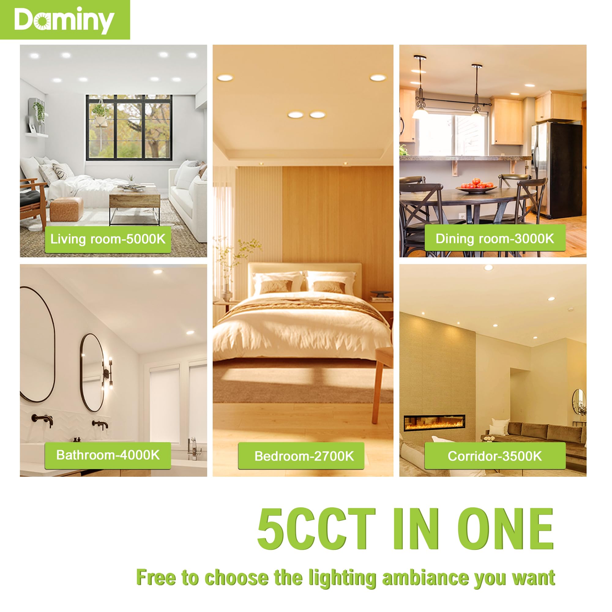DAMINY 12 Pack 4 Inch LED Recessed Lights, 5CCT Dimmable, Ultra-Thin Canless Wafer, Night Light, Model P205C