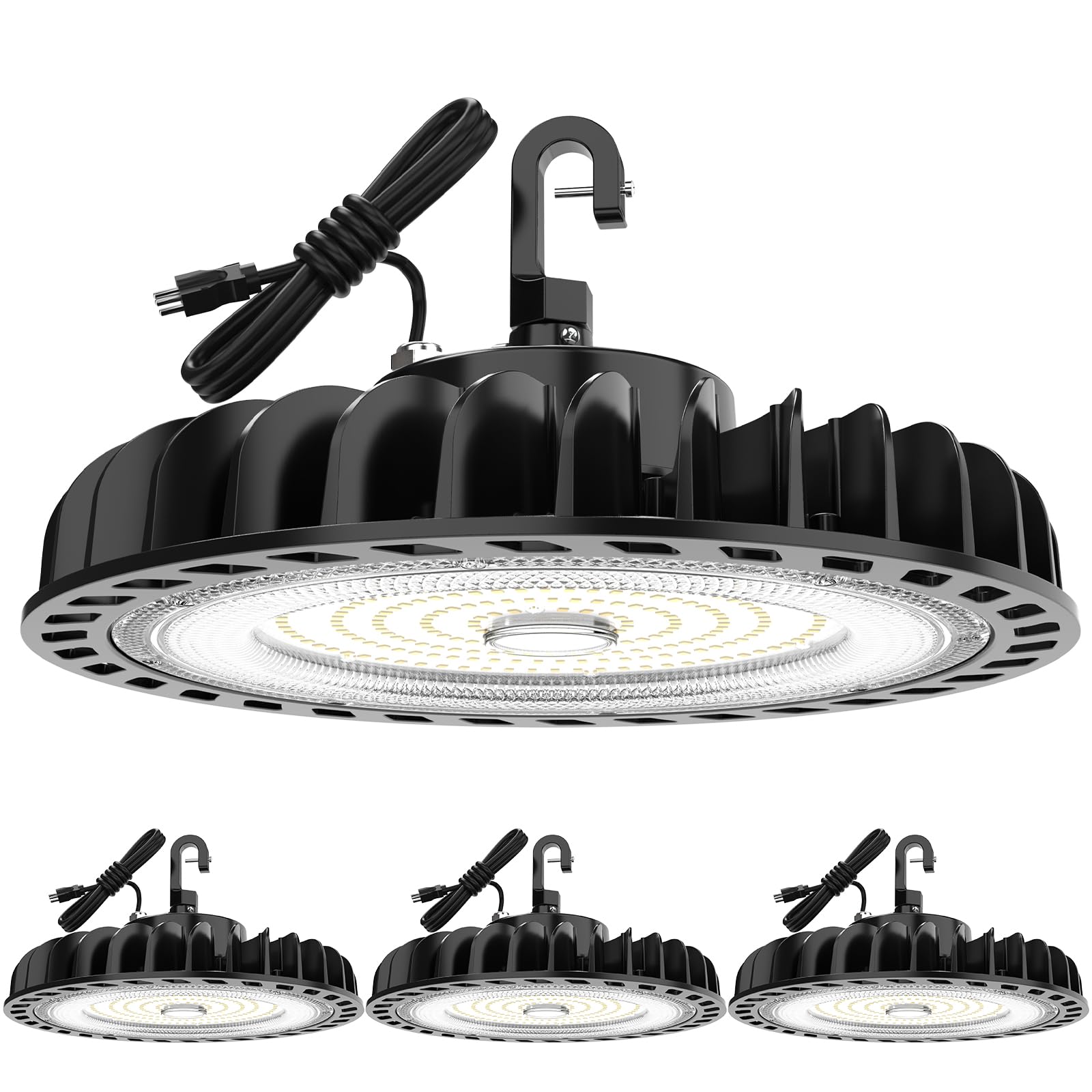 HYPERLITE 155W High Bay Shop Light, 4pack 140LM/W LED High Bay Lights with ETL Listed, AC 120V, Non-Dim, 5000k Warehouse Lightin