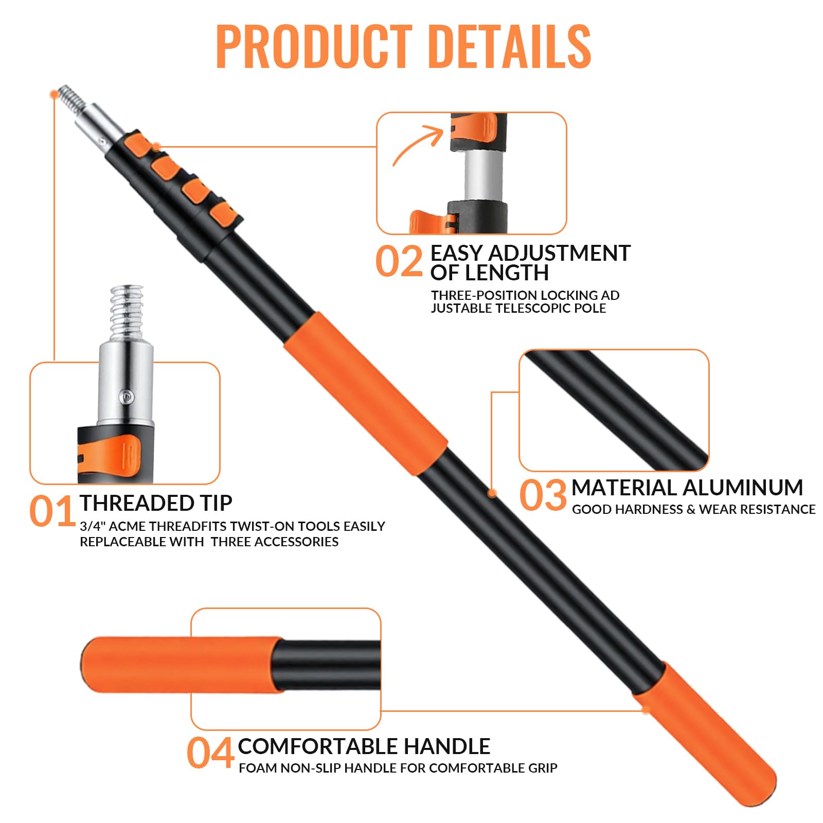 Generic Light Bulb Changer - 26FT Telescopic Extension Pole, Aluminum, Orange, Model BC-RCHLC-001, Ideal for High Ceilings and Recessed Lights