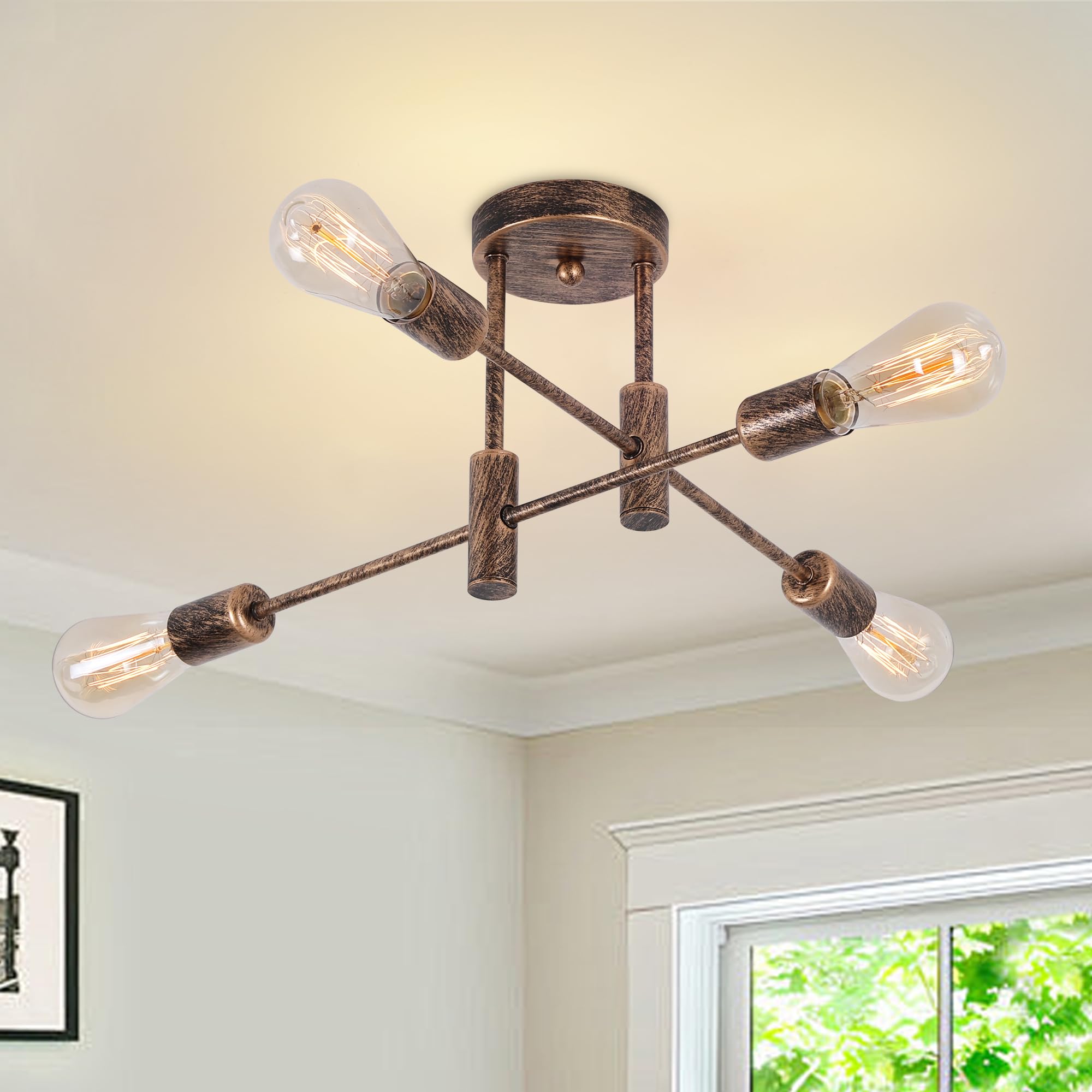 Garwarm 4-Light Semi Flush Mount Ceiling Light Fixture Farmhouse Sputnik Ceiling Light Vintage Modern Bronze Sputnik Chandelier 