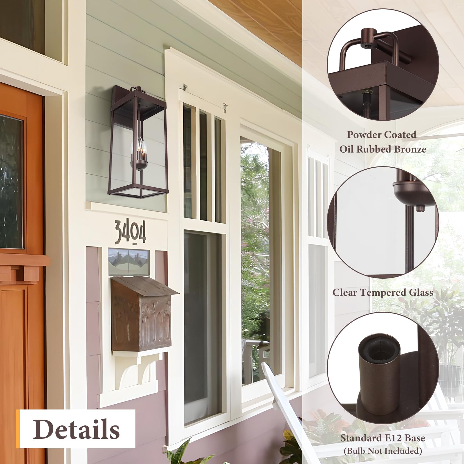 Diyel Outdoor Wall Sconce Light, 24 Inch Tall Transitional Exterior Wall Bracket Lighting With Clear Glass, Anti-Rust Powder Coat Bronze Modern Outside Wall Lantern For Front Porch Doorway, Rz008L Orb