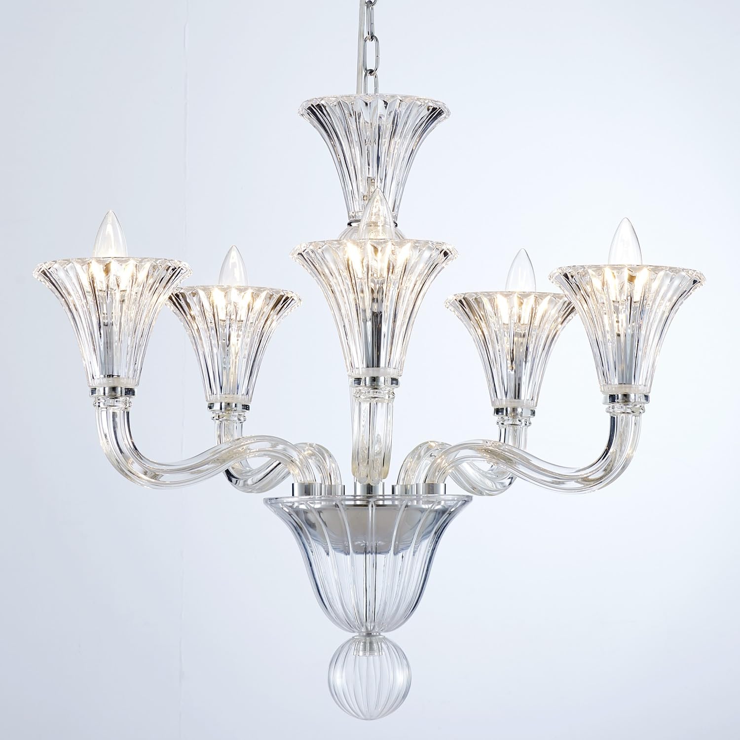 SM Saint Mossi 5-Light Crystal Chandelier, Modern Pendant Light Fixture, D19xW19xH23, Clear Glass, E12 Socket