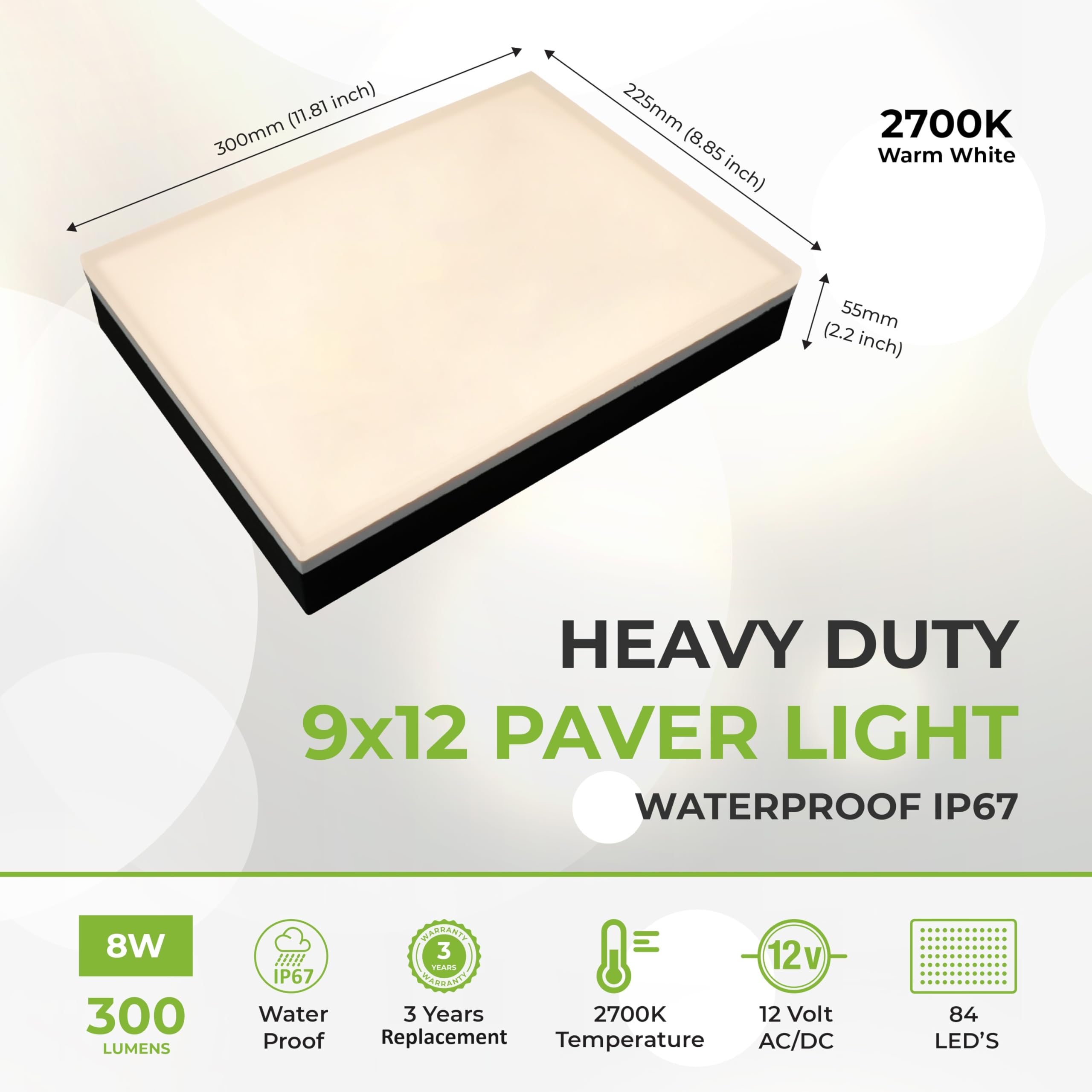 Lumengy Paver Light 9  12 Inch, Warm White Glare-Free Illumination For Driveways, Pathways, Pool Deck & Patios,12V Ac/Dc, Waterp