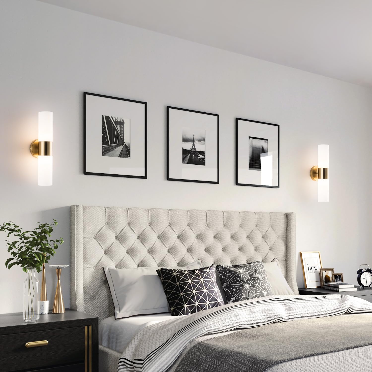 DANBEE Modern Wall Sconce 2-Light Fixture, Gold Metal, Frosted Glass, Model WL-004-GD, 1 Pack