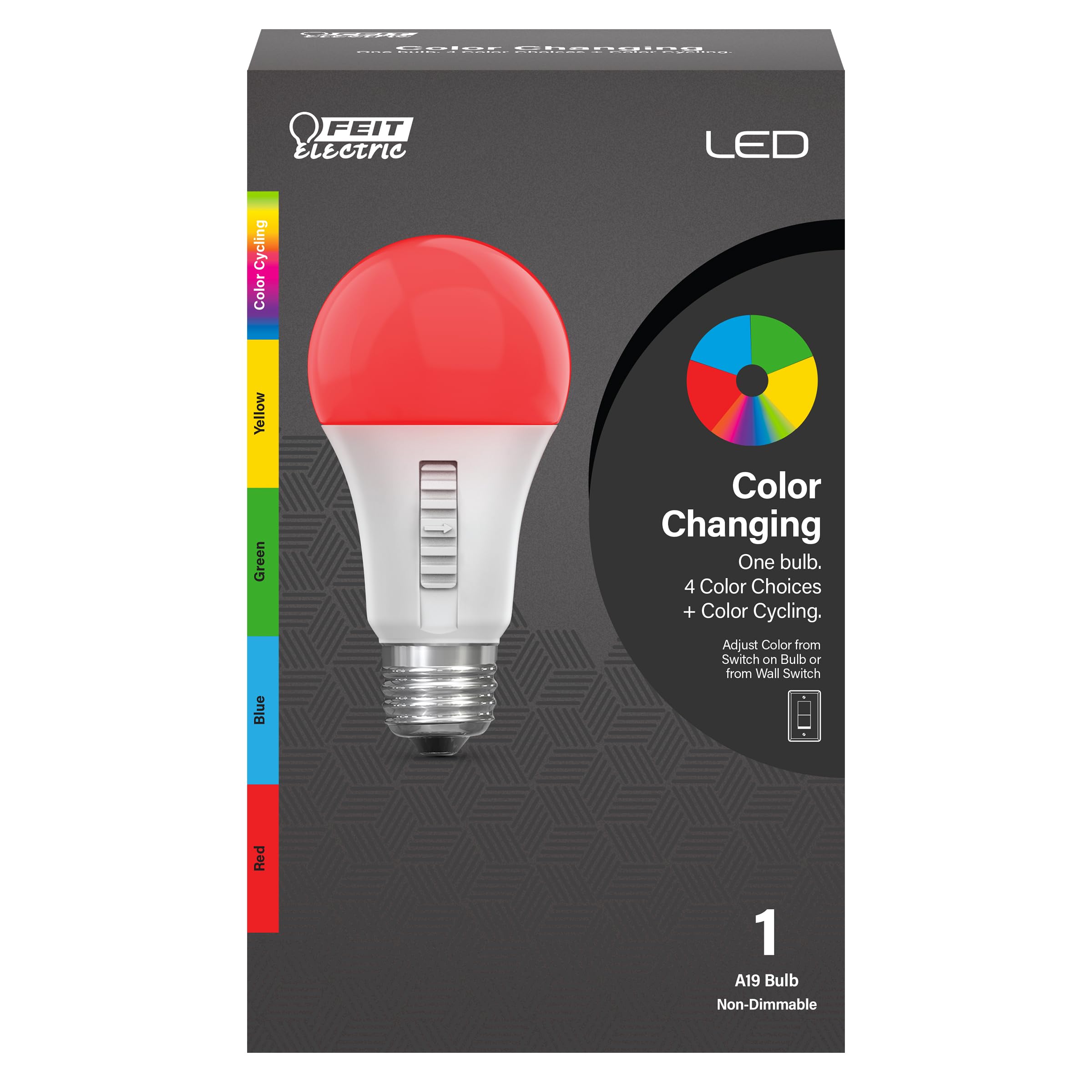 Feit Electric LED Color Changing Light Bulb - A19 with an E26 Medium Base Light Bulb - 60W Equivalent - 15 Year Life