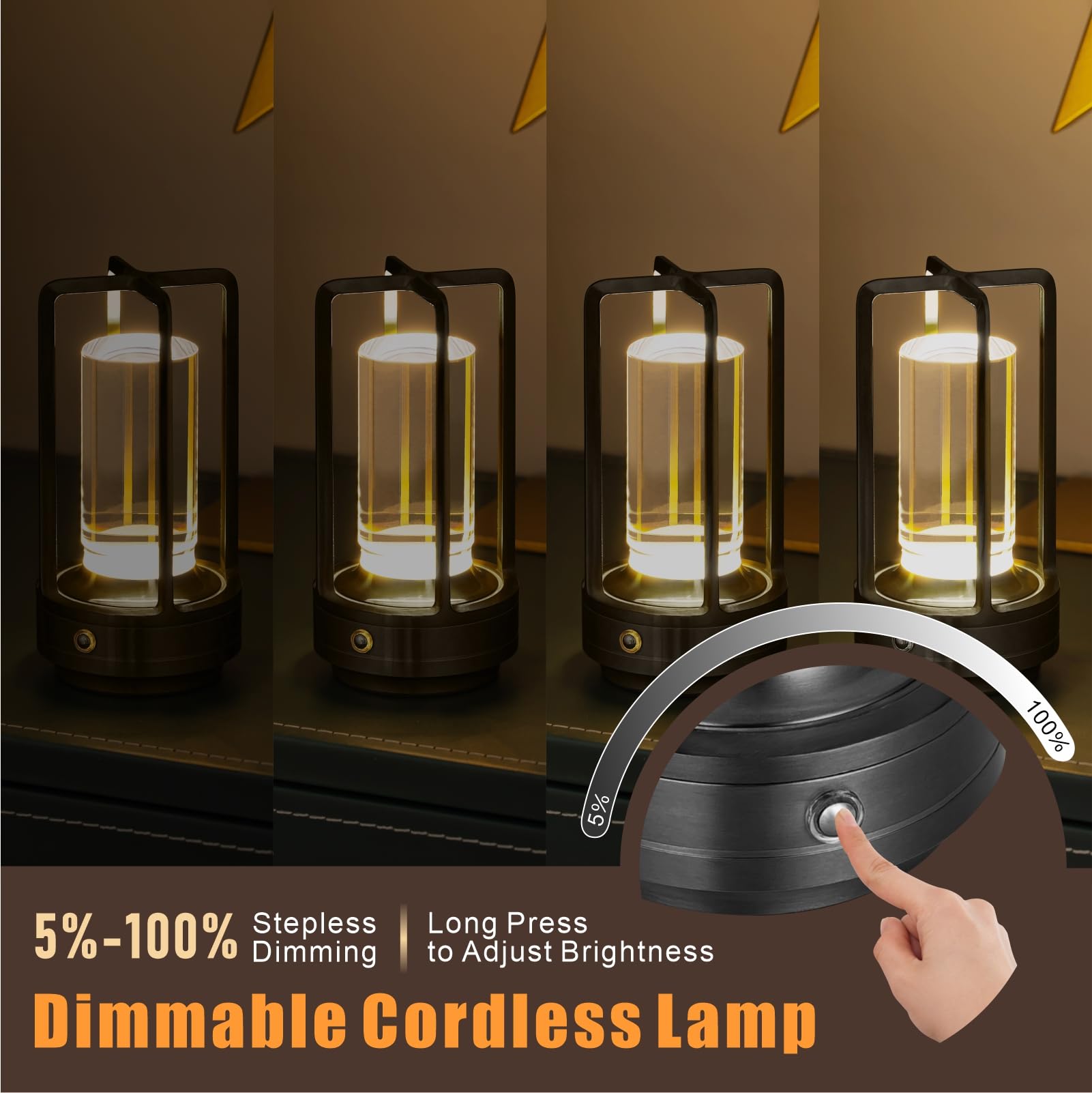 UMLAEN Rechargeable Table Lamp, Stepless Dimming, Crystal, 2 Pack, Black, Model BG6004HS-A4
