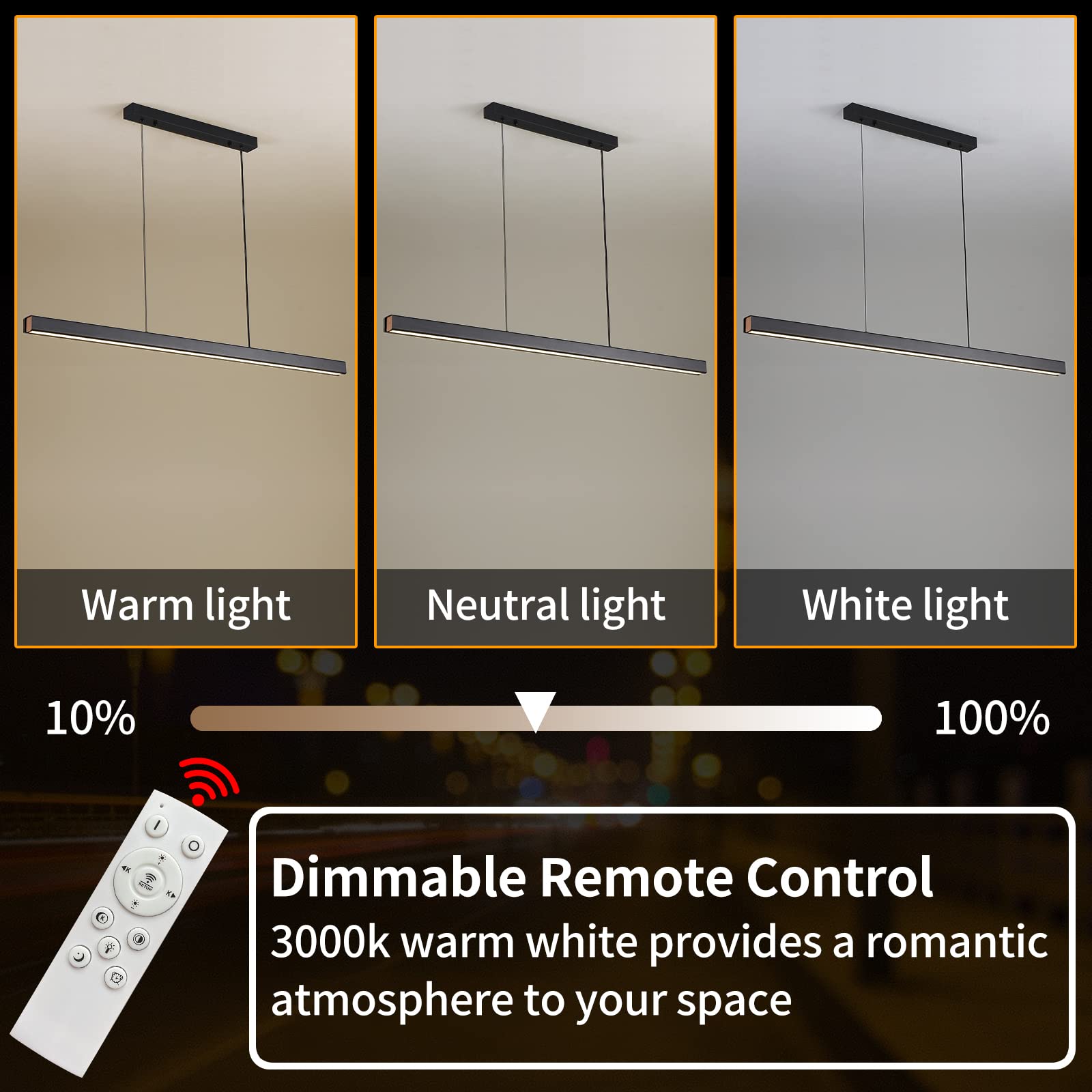 47'' Led Linear Pendant Light Fixtures, 25W Dimmable Pool Table Light With Remote, Modern Island Lights For Kitchen Dining Room