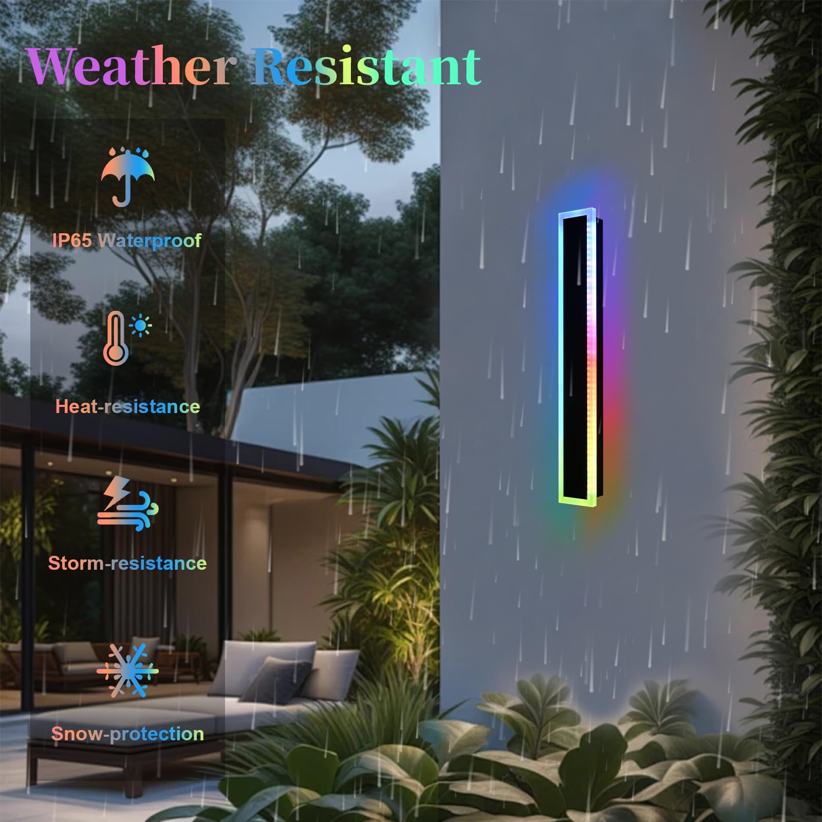 QueeuQ Modern Outdoor Wall Light Fixture, Dimmable RGB LED, 32 inch, 2 Pack, Metal, Model 11-SZ-9970-RGBCW-18W-