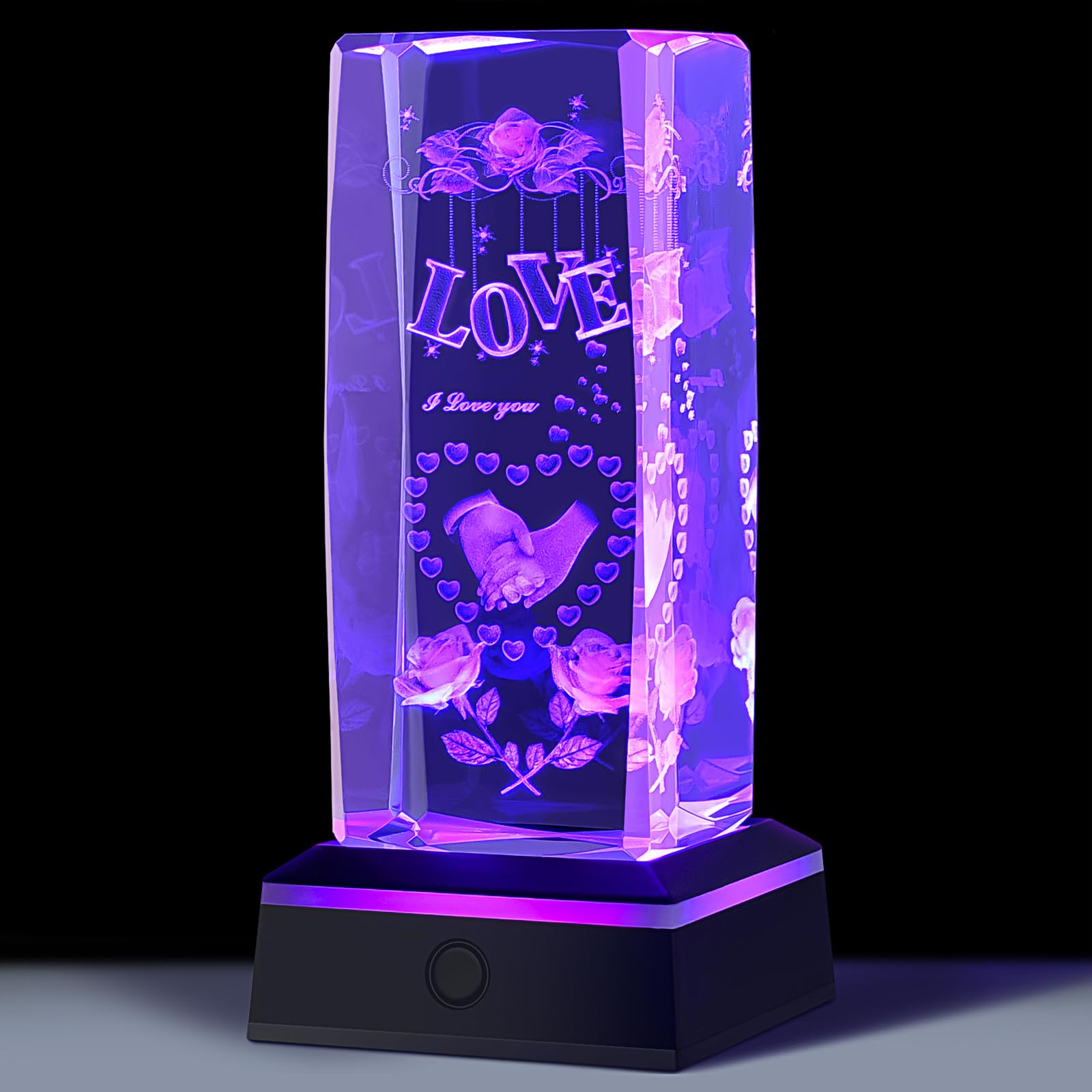 Zerelys 3D Love Crystal Night Light - Valentines Day Romantic Gift for Him Her  Crystal Lamp Gifts for Boyfriend Girlfriend Wife Husband Couples Wedding Anniversary Birthday Keepsake