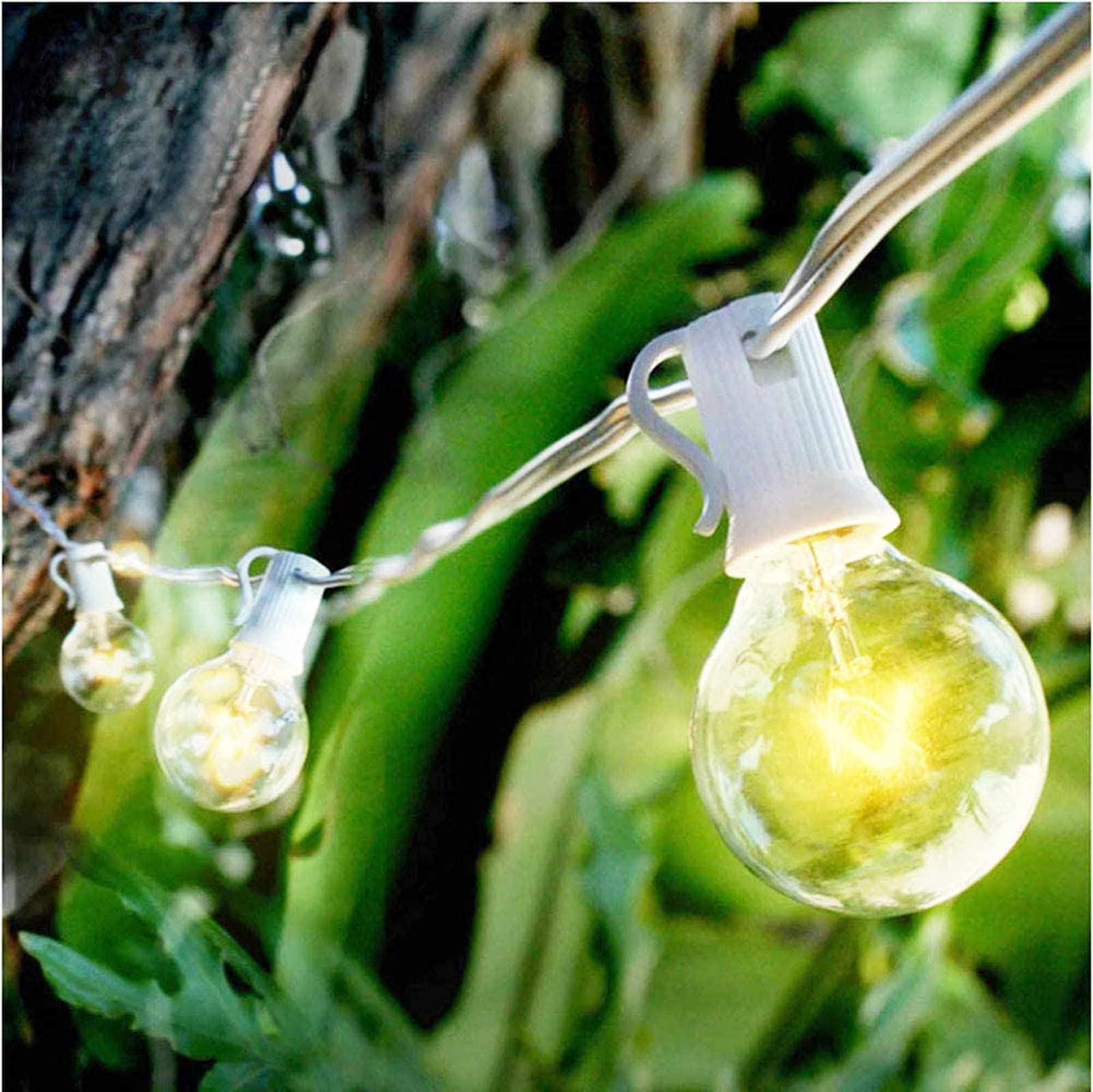 Abeja Outdoor Patio String Lights, 50FT with 53 G40 Glass Bulbs, White, UL Listed for Deck, Porch, Wedding Decor