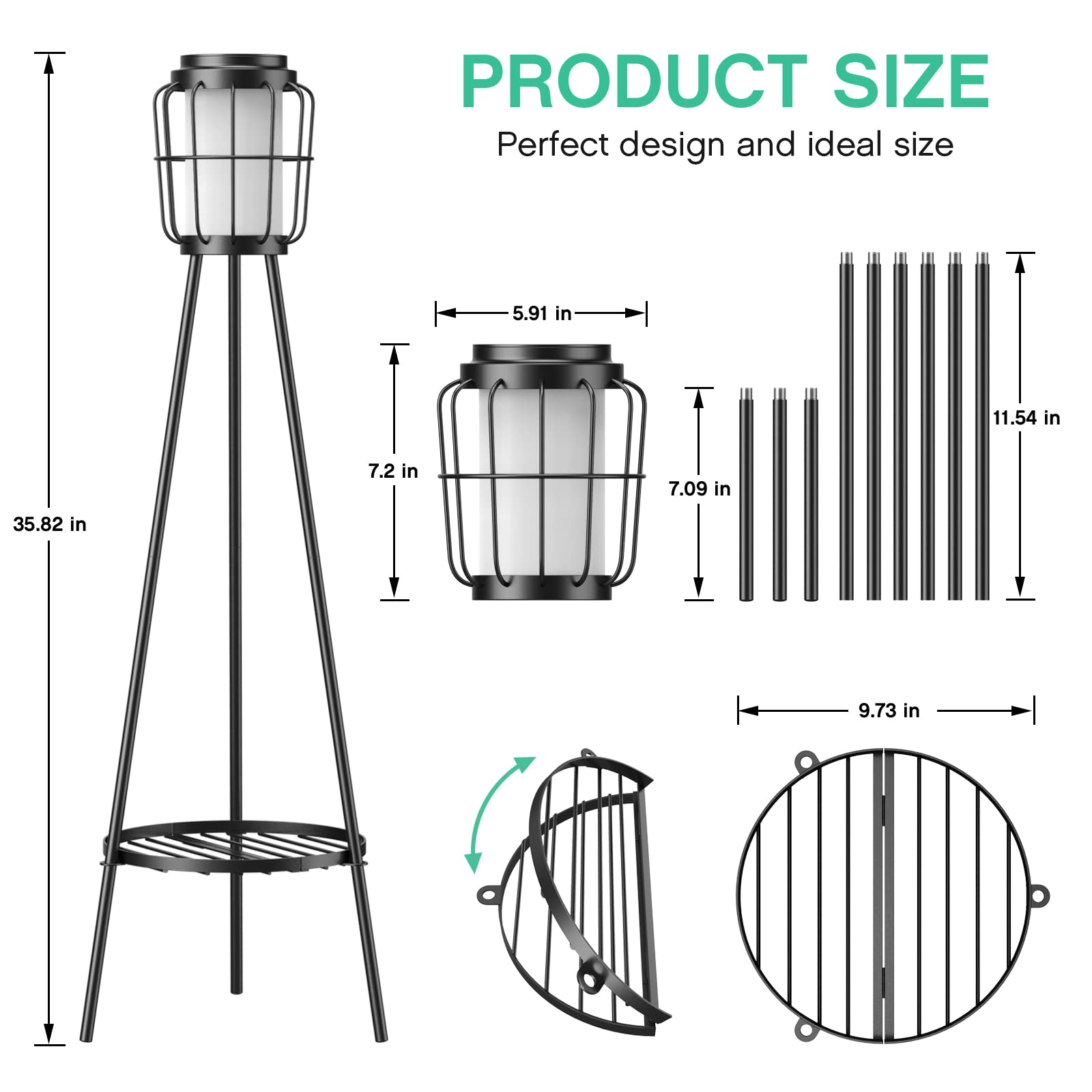 Visflair Solar Floor Lamps 2 Pack - Waterproof Metal Lights With Plant Stand For Outdoor Decor