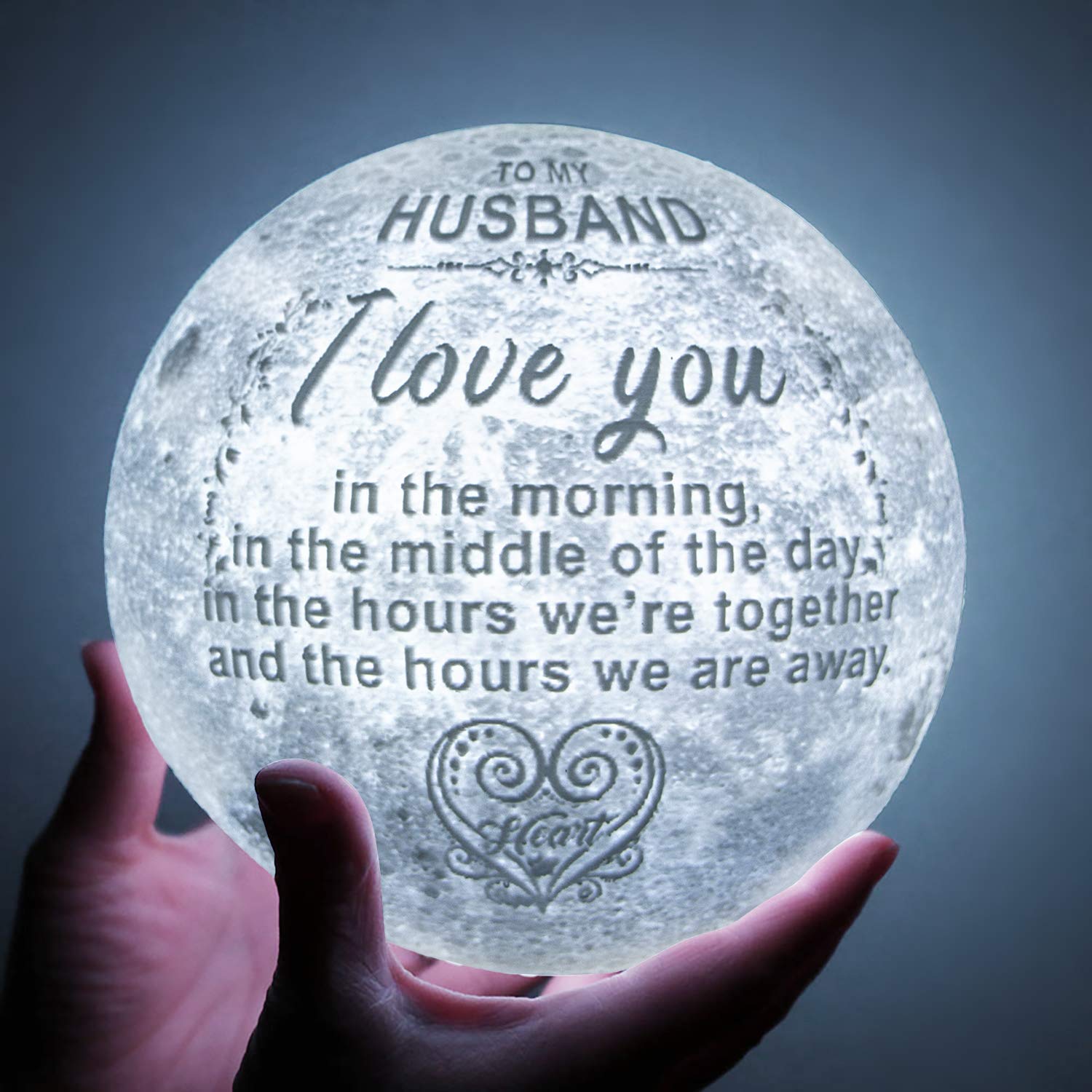 K KENON Engraved 3D Moon Lamp Gifts Anniversary Valentine's Day Gift for Husband from Wife, Personalized 5.9 Inch 3D Printing Moon Light Gift for Wife Valentine's Christmas Gift