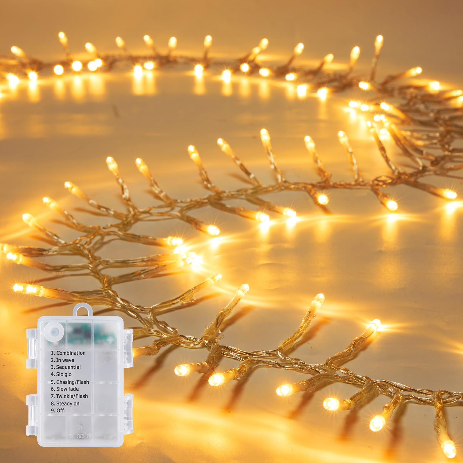 2 Pack Battery Operated String Lights Outdoor, 8FT 120 LED Battery Powered String Fairy Lights with Time, 8 Modes, Waterproof Twinkle String Lights for Outside Indoor Bedroom Tree Wedding, Warm White