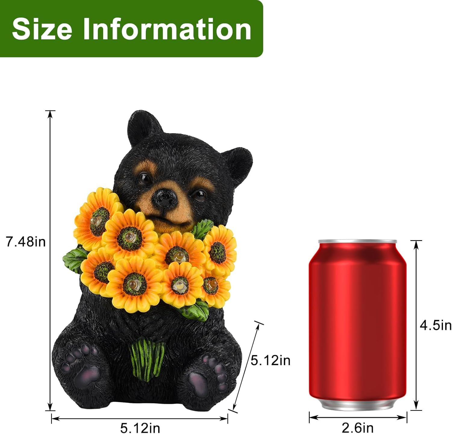 ILLUMINEW Solar Garden Lights Outdoor Statues Black Bear with Sunflowers, Sculpture Decor Mother Gifts for Women, Men or Daughte