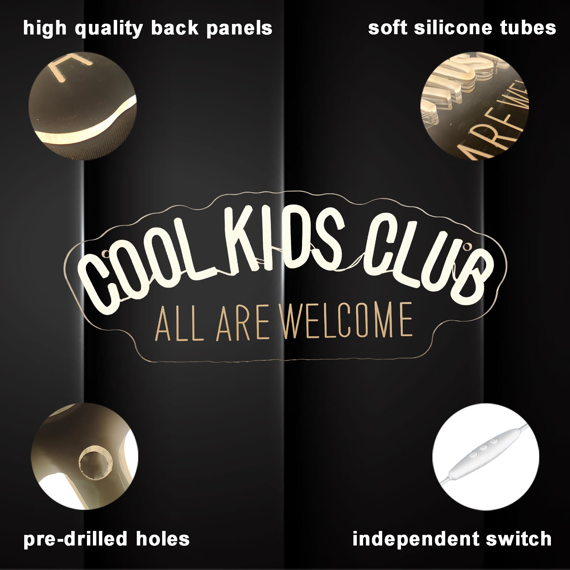 Dracey Neon Sign - Cool Kids Club LED Light, Dimmable, Handmade, 6.1x15.7in, White, Ideal for Baby Room and Playroom Decor