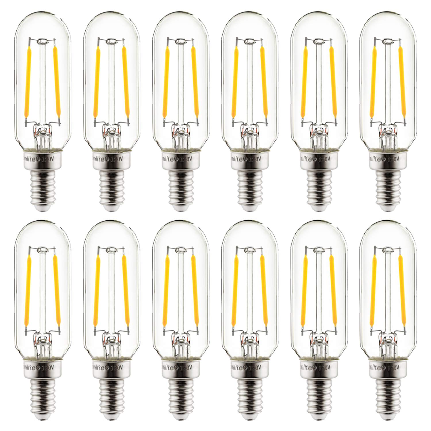 Sunlite 41343 LED Filament T8 Tubular Light Bulb, 2 Watts (25W Equivalent), Candelabra E12 Base, Dimmable, 85 mm, UL Listed, 120