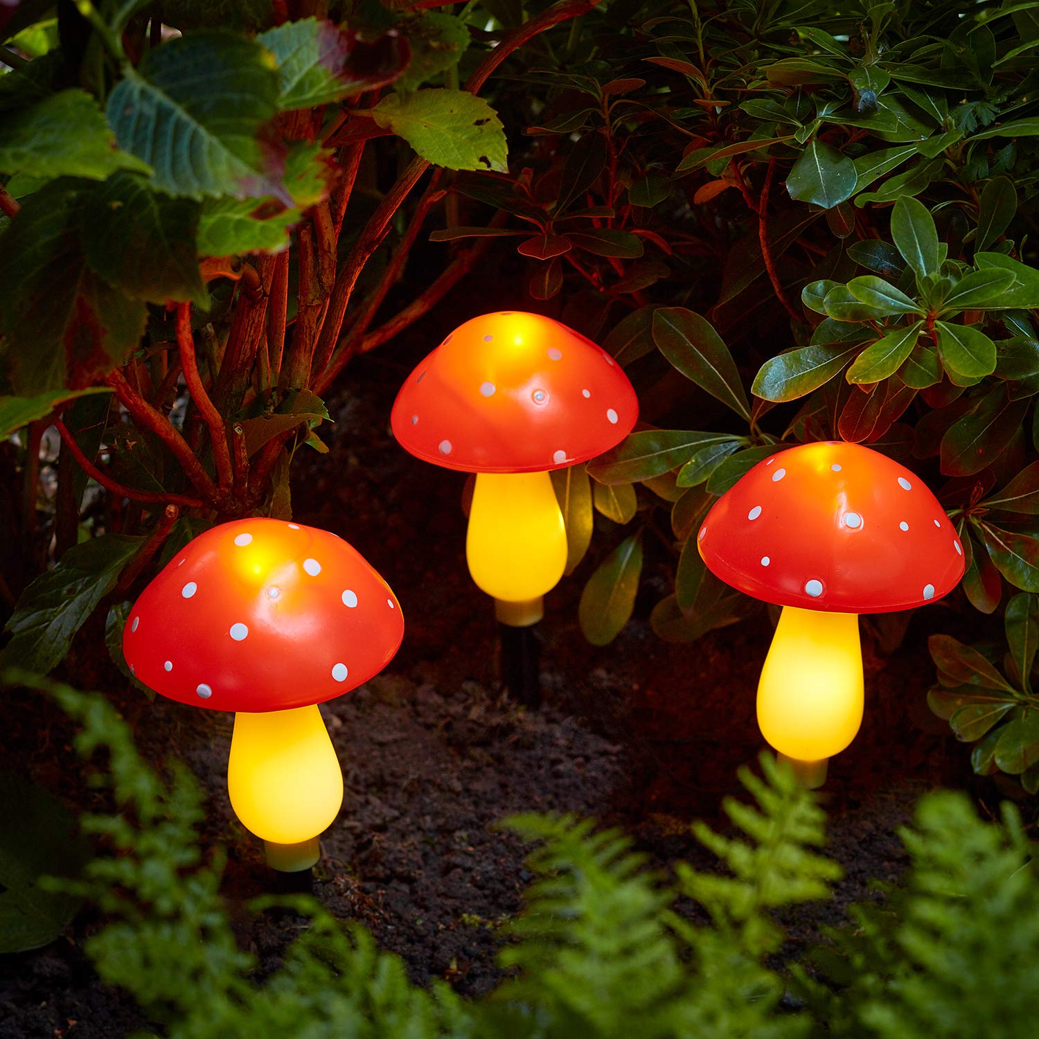 Lights4fun, Inc Set of 3 Red Solar Powered Mushroom Toadstool LED Outdoor Waterproof garden Pathway Landscape Lights