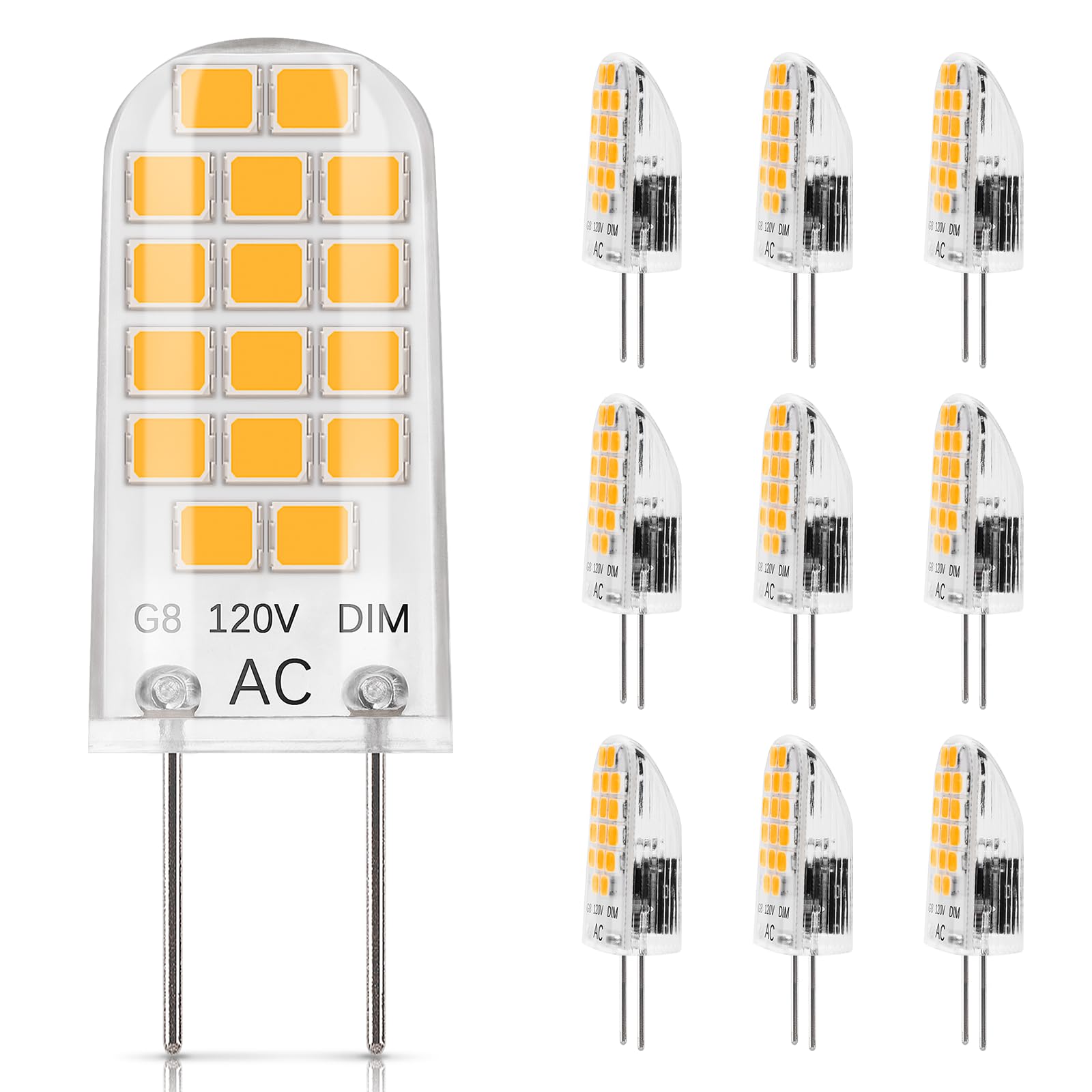 DiCUNO G8 LED Bulb Dimmable, 2W (20W Equivalent), Warm White 2700K, 10-Pack