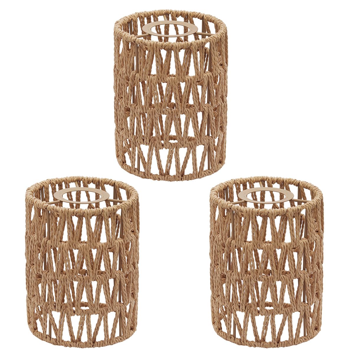 Giutna Boho Rattan Lamp Shades, 3-Pack, 6.3inH x 4.9inD, Yellow Woven Replacement Shades for Pendant, Chandelier, Floor & Wall Lamps