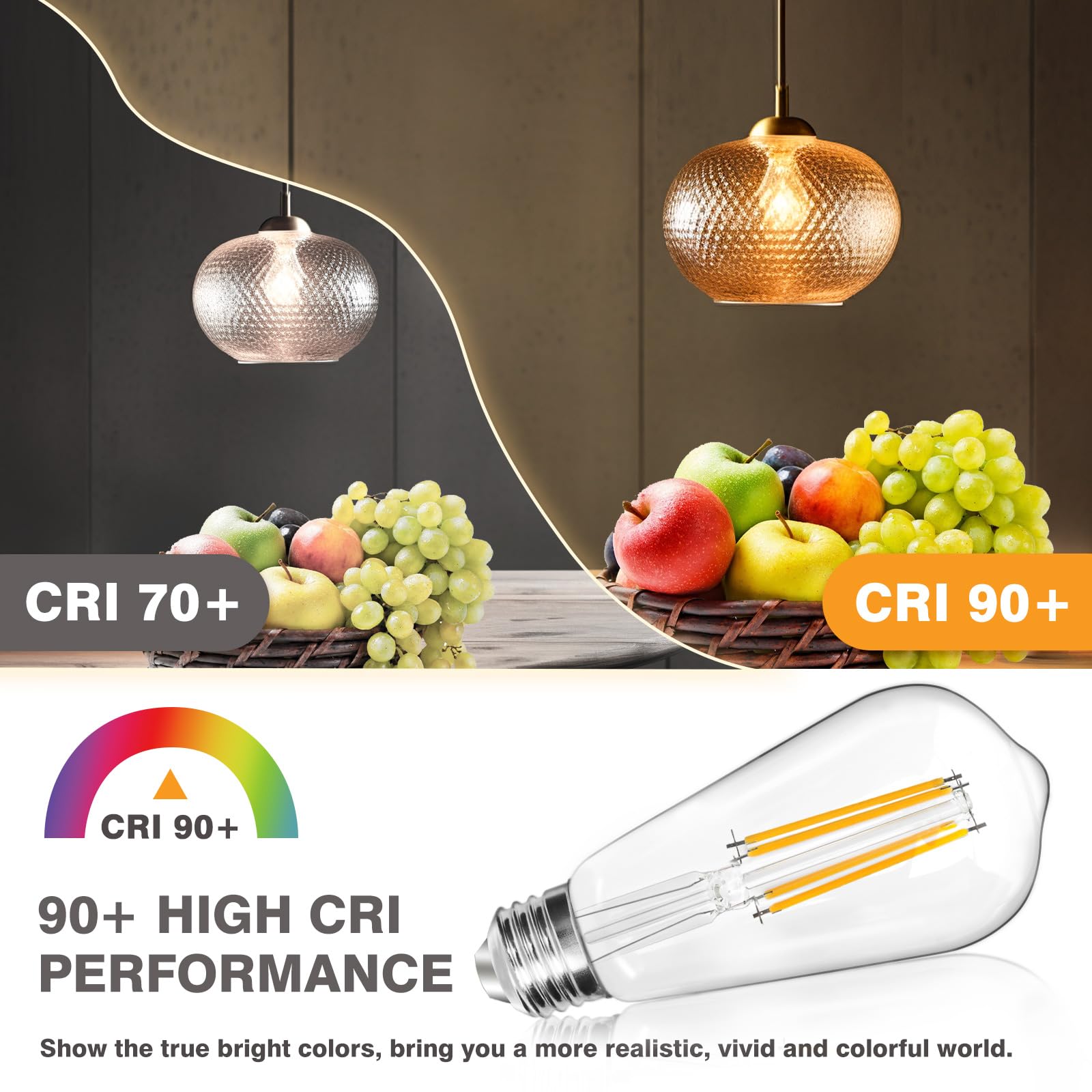 IINVGOOD Edison Light Bulbs, Dimmable Vintage LED, 60W Equivalent, 8W, 800LM, ST58, Clear Glass, 5000K Daylight White,