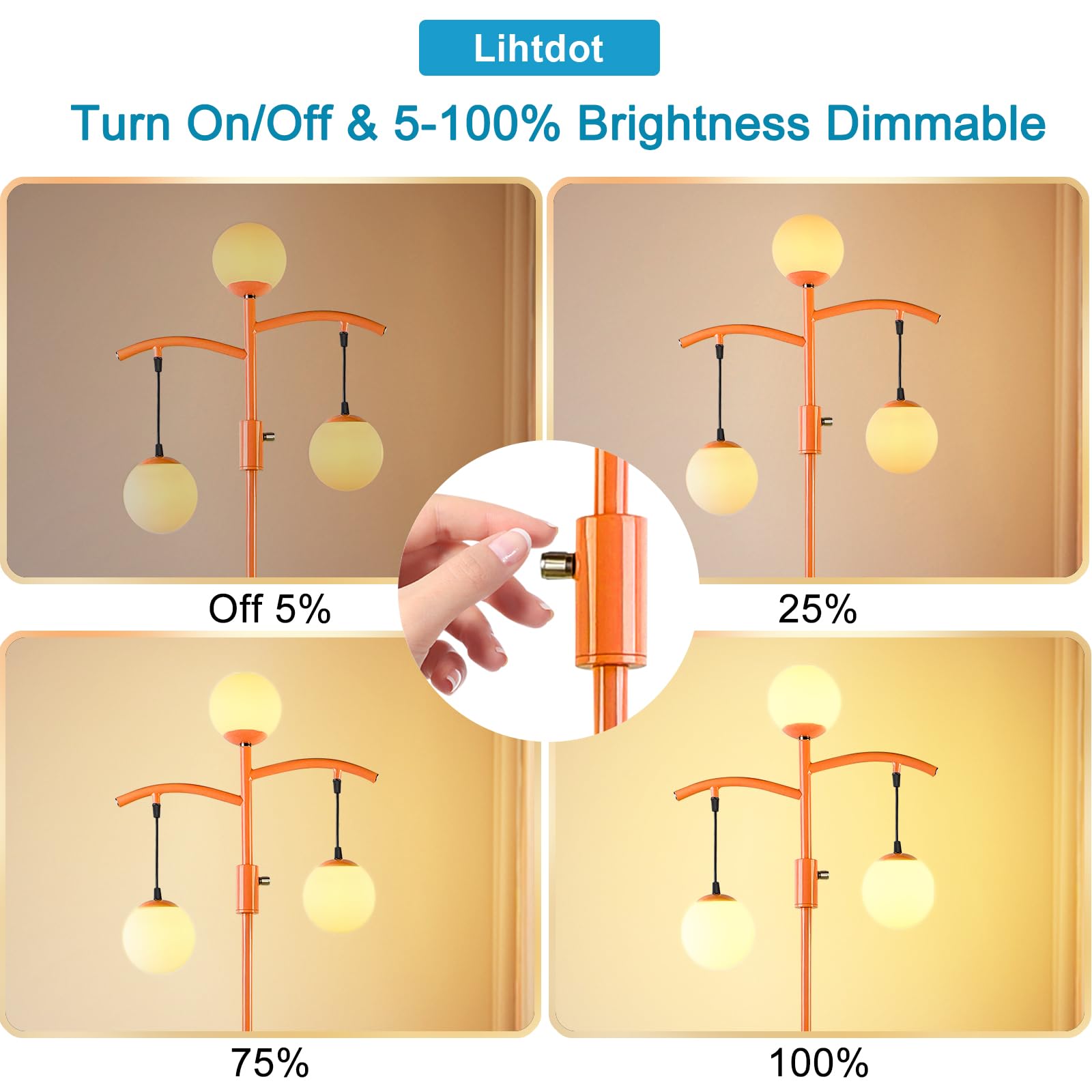 Lightdot 67In Tree Floor Lamp With Globe Lamp Shade, Dimmable (Brightness Adjustable), Vintage Tree Floor Lamp With E26 Led Edis