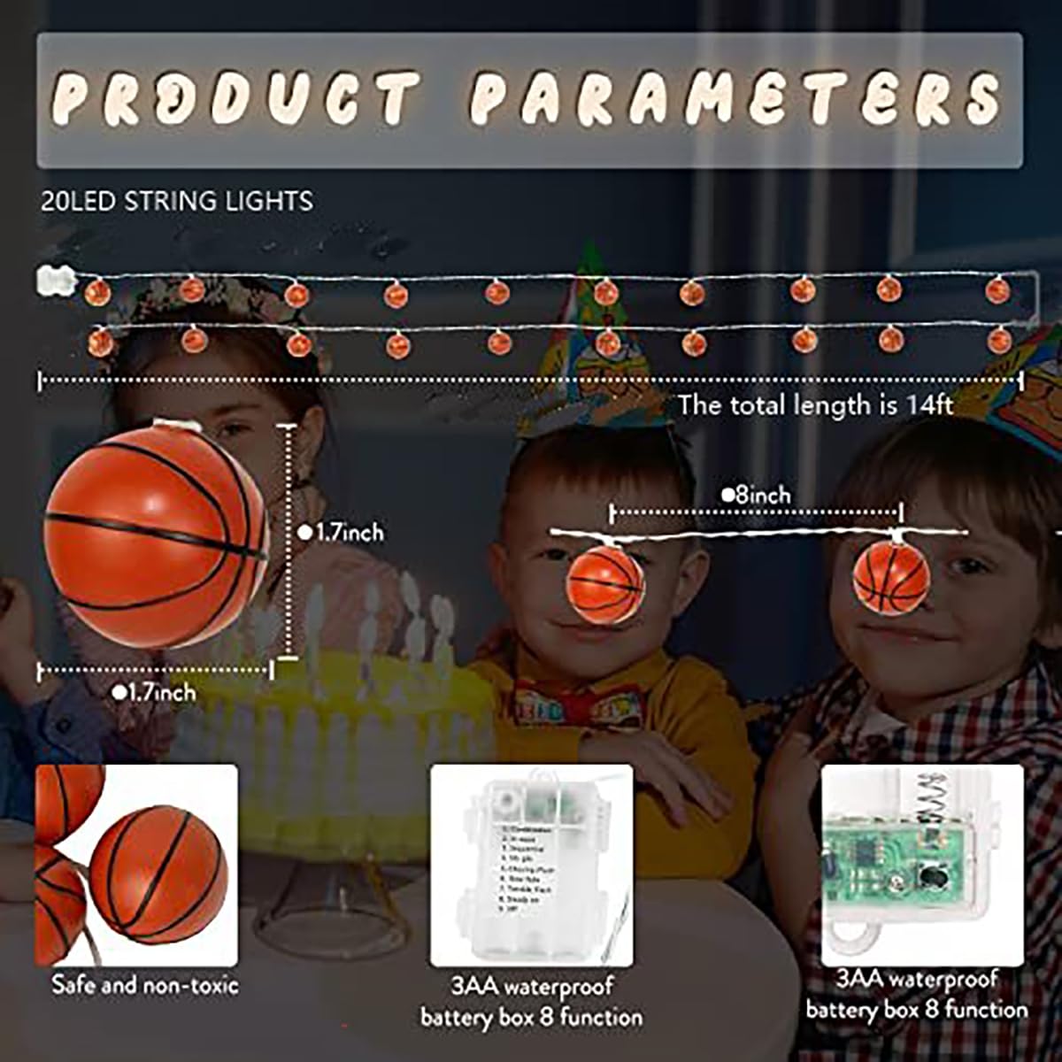 Yeamar Basketball String Lights, 14Ft 20 Led Battery Powered Indoor, Sports Decoration Ball Sport Theme Party Decorative Lights,Birthday Decorations,Football Lovers Gift(8Mode)