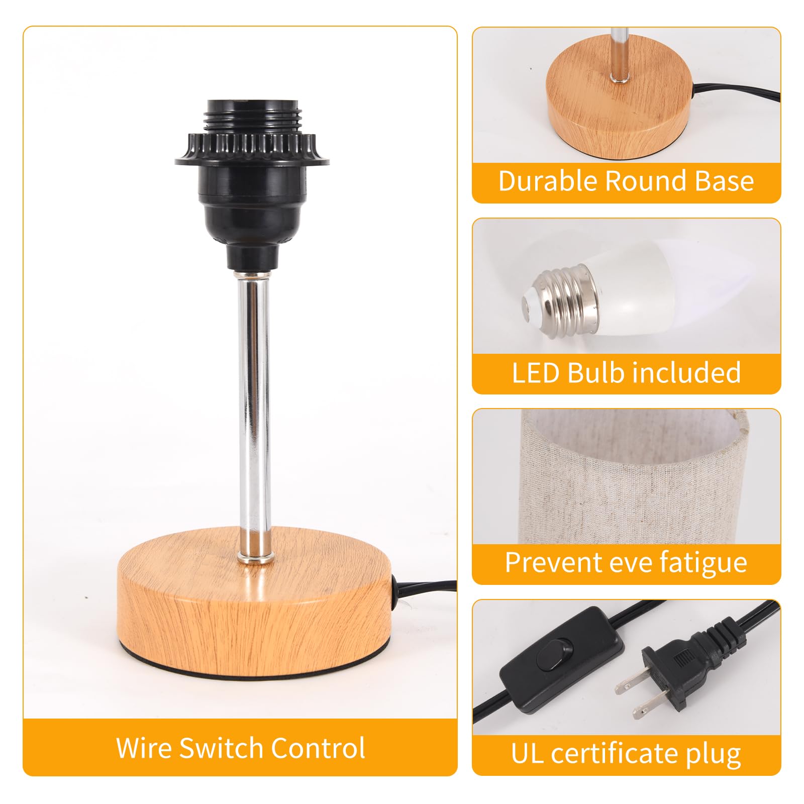 Rislg 2 Pack Small Table Lamps, Bedside Lamps For Nightstand With Wire Switch, Modern Minimalist Desk Lamp With Linen Fabric Sha