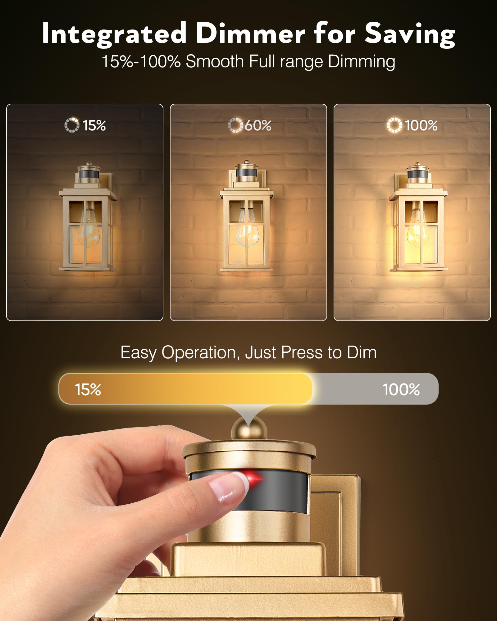 OPAXIS Gold Motion Sensor Outdoor Lights, Waterproof Aluminum Wall Fixtures, 2 Pack, Transparent Glass for House, Garden, Yard