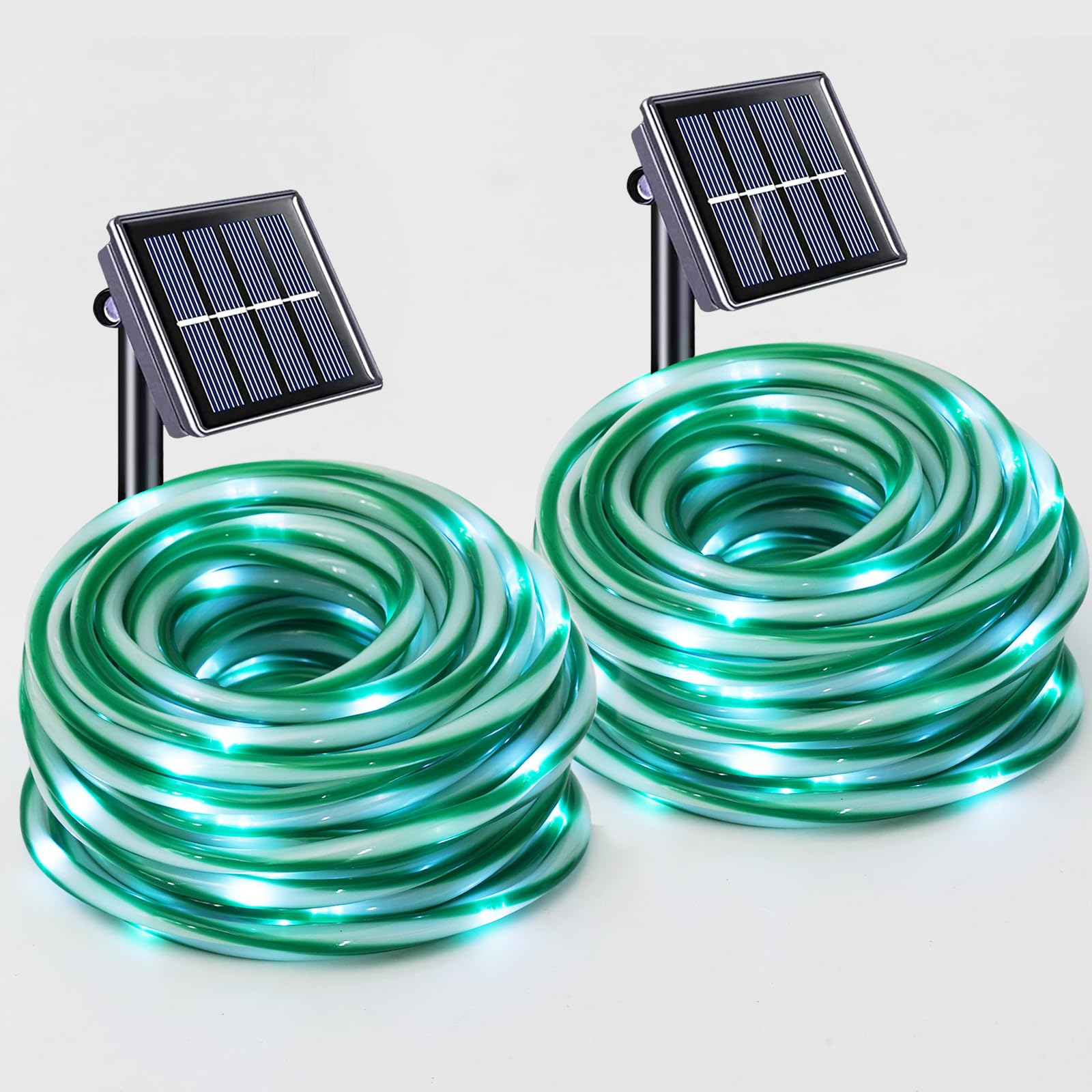 YEGUO Solar Christmas Candy Cane Rope Lights, 2 Pack Each 33ft 100 LED Green & White Solar Rope Lights Outdoor Waterproof Decora